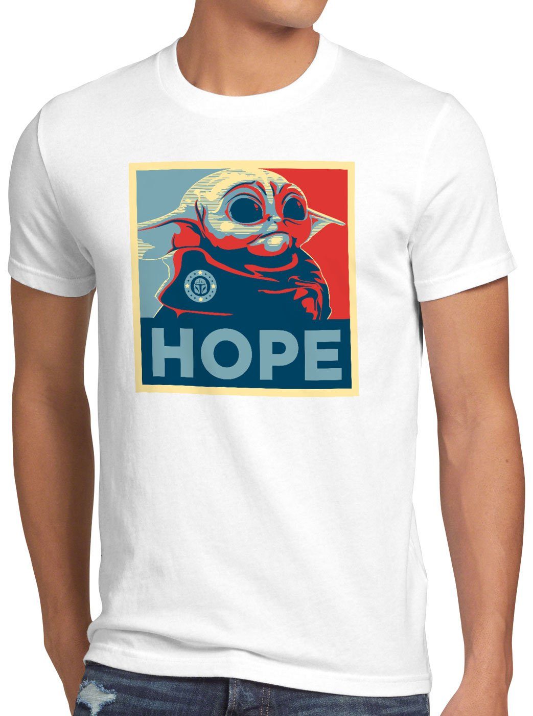 weiß T-Shirt mando kopfgeldjäger Print-Shirt style3 mini Yoda Baby Hope Herren