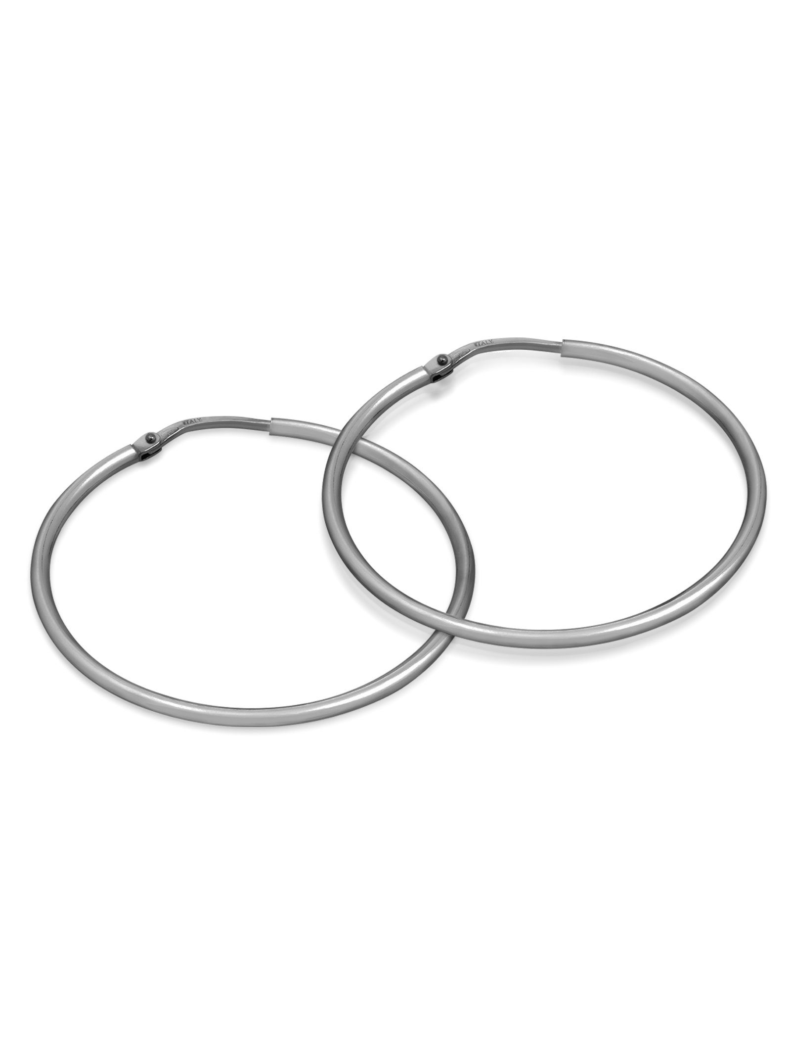 modabilé Schwarz 35mm, ORBIT Silber Kreis, Rhodiniert 925, Paar Damen Kreolen rund Creolen kreisförmig Ohrringe