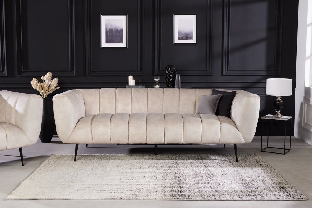riess-ambiente Sofa NOBLESSE 225cm champagner / schwarz, Einzelartikel 1 Teile, Wohnzimmer · Samt · Metall · 3-Sitzer · Federkern · Retro Design – Bild 3 von 5