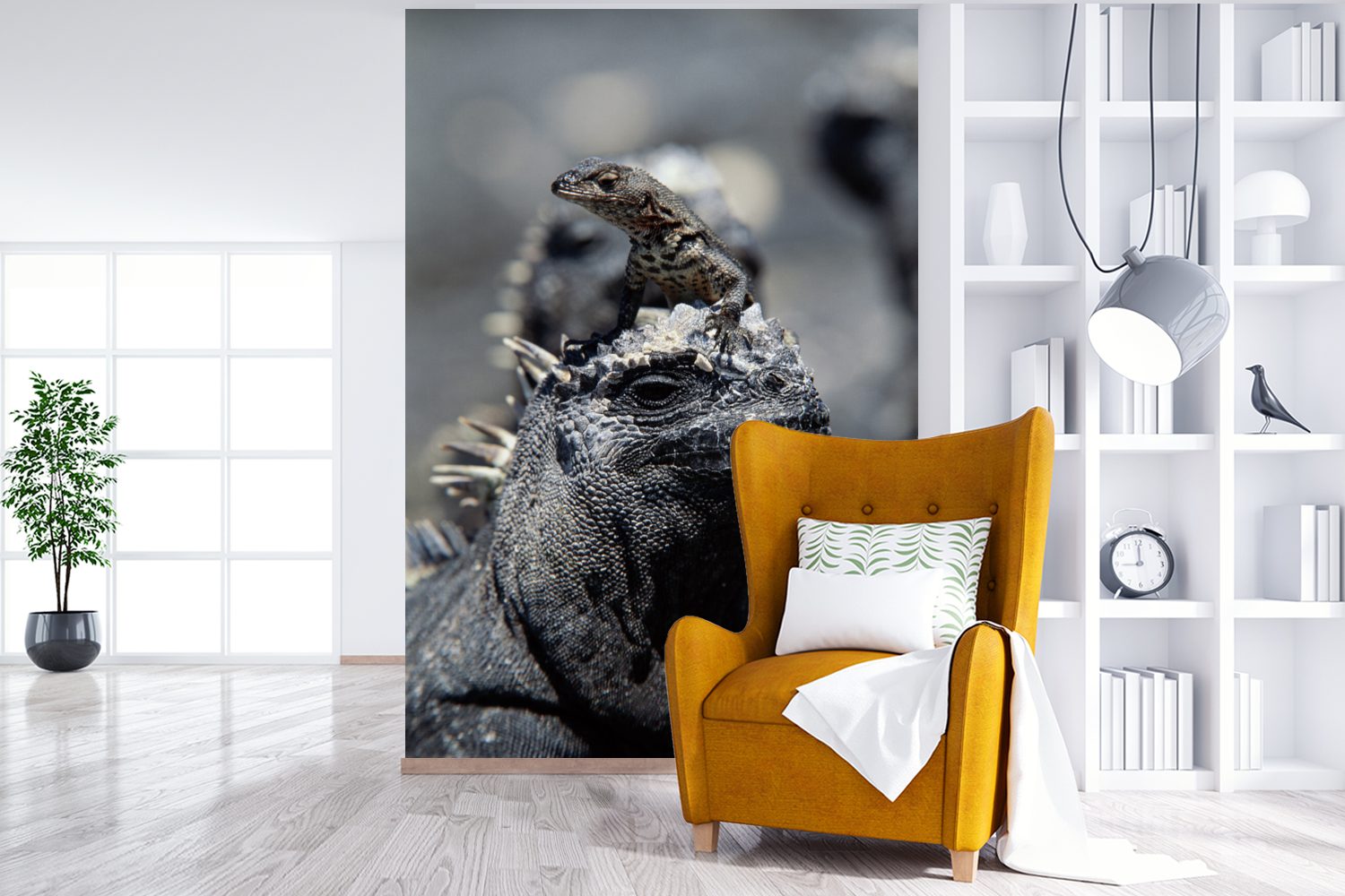 Wohnzimmer, Tapete St), Familie, bedruckt, für - Montagefertig Leguane - Vinyl Fototapete MuchoWow Matt, Wandtapete Tiere (3