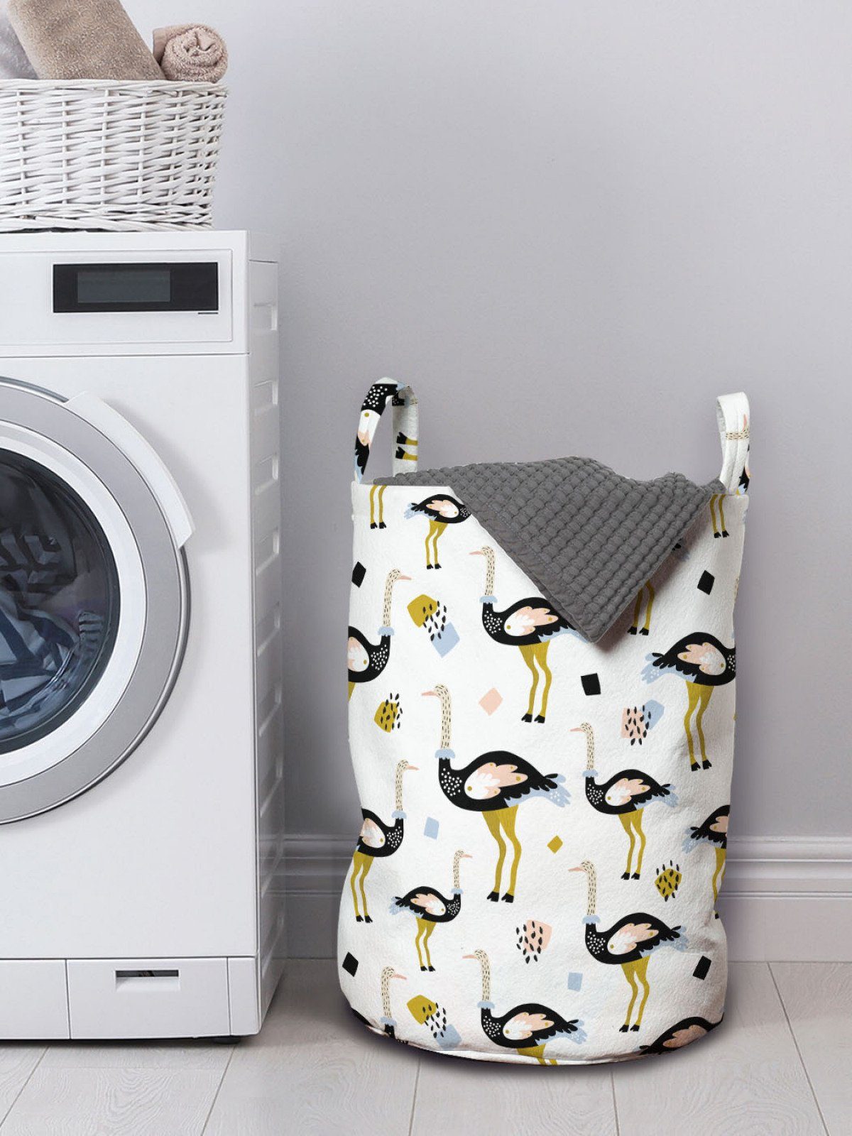 Strauß Exotische Wäschesäckchen Kordelzugverschluss Abakuhaus Wäschekorb in Gekritzel-Kunst Griffen für Waschsalons, mit Vögel