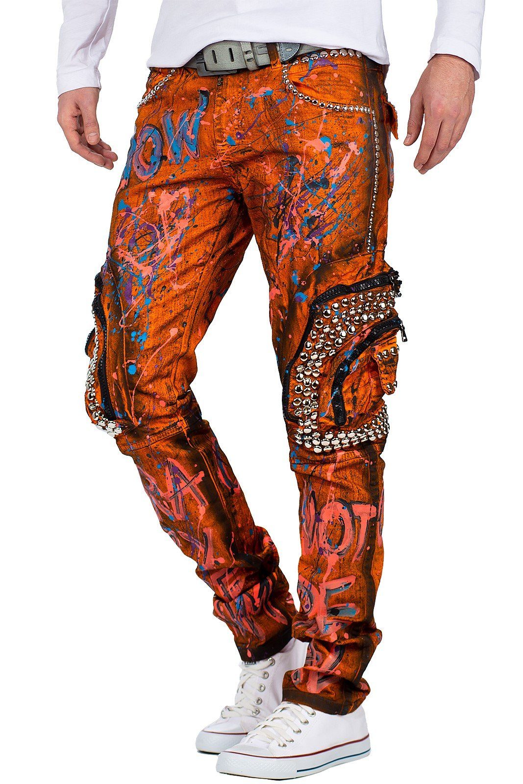 5-Pocket-Jeans Hose mit Baxx Biker Orange Seitentaschen Cipo BA-CD634 & in