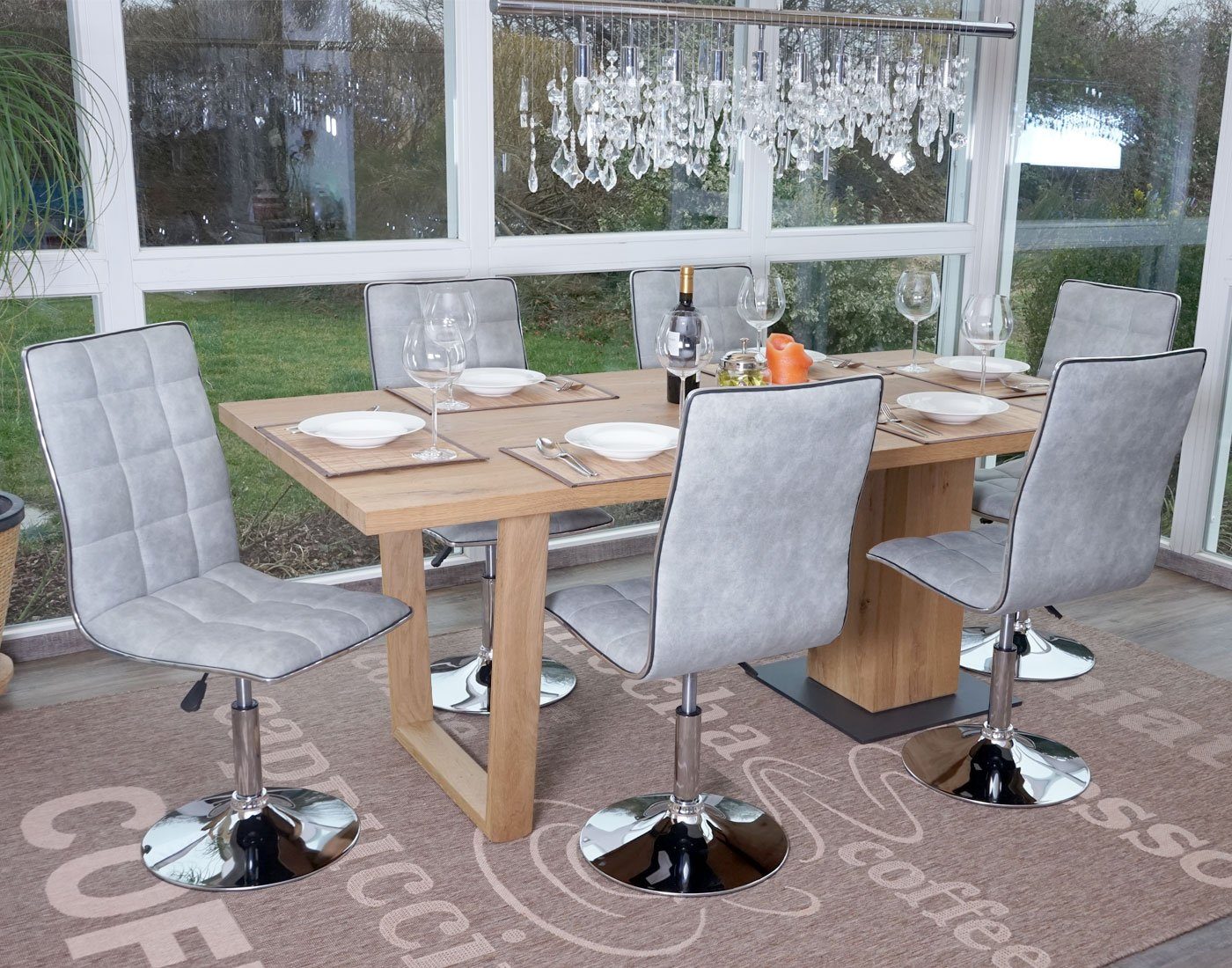 MCW Esszimmerstuhl MCW-C41-6-h Stoff (Set, 6 St), 6er-Set, 360° drehbar, Sitzhöhe variabel verstellbar, Fußbodenschoner