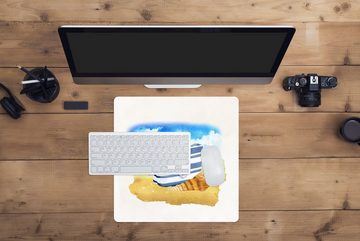 MuchoWow Gaming Mauspad Strandtasche - Hut - Muschel - Strand (1-St), Mousepad mit Rutschfester Unterseite, Gaming, 40x40 cm, XXL, Großes