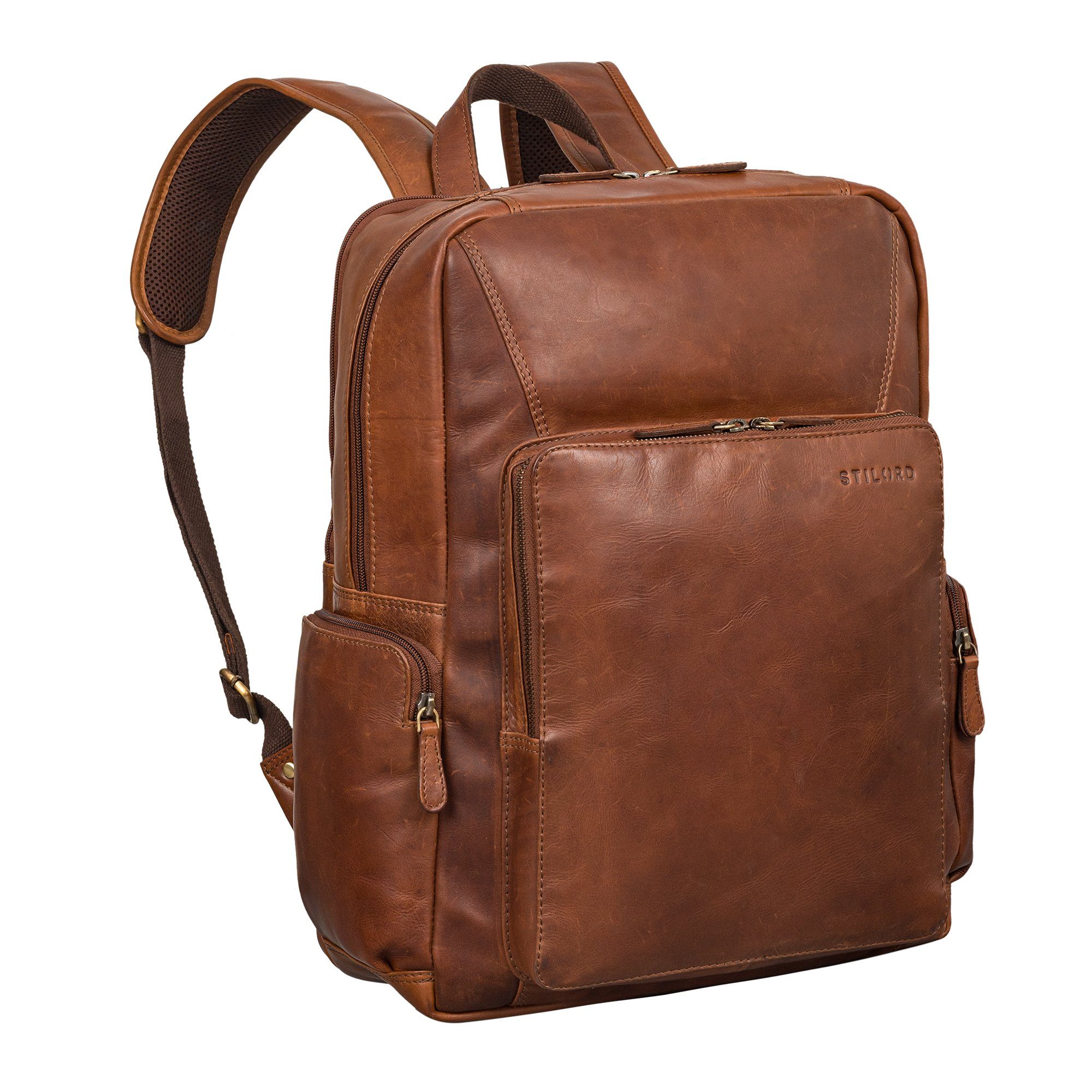 STILORD Notebookrucksack "Werner" Leder-Rucksack mit vielen Fächern Laptop-Fach 15 - 17 Zoll