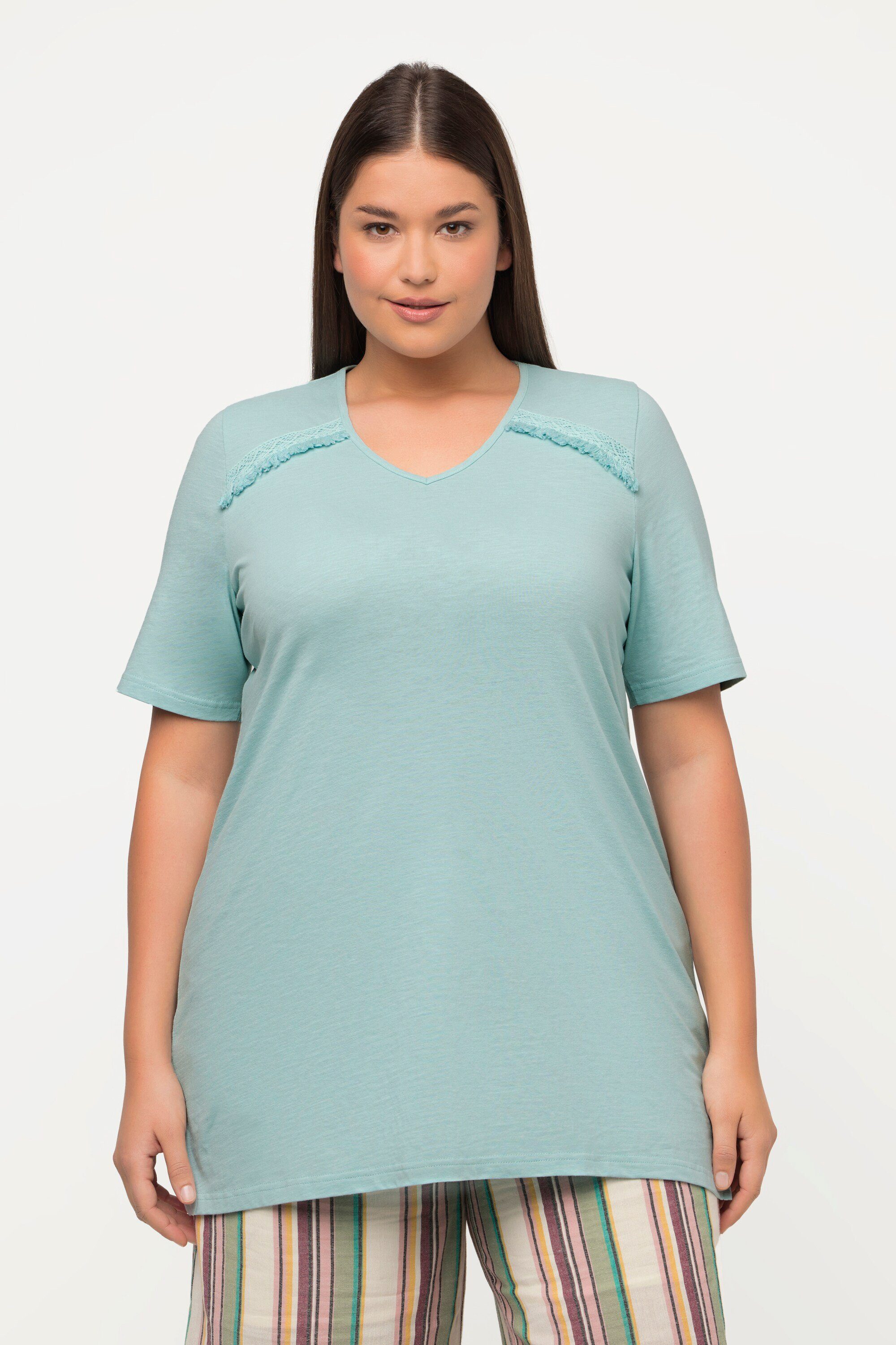 Longshirt T-Shirt A-Line V-Ausschnitt Halbarm