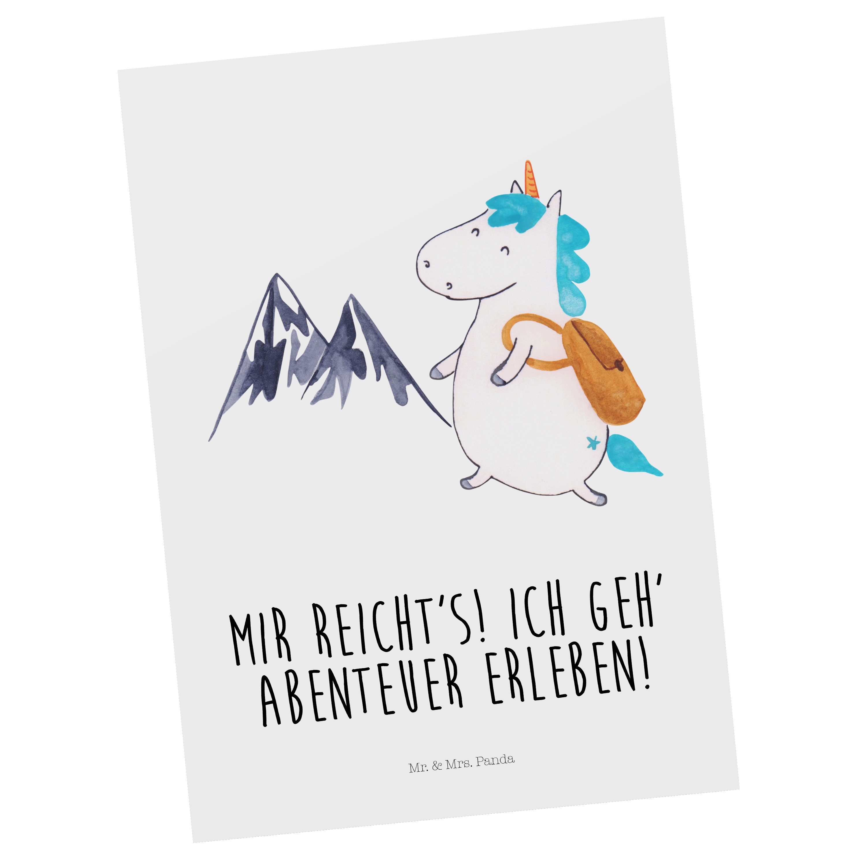 Mr. & Mrs. Panda Postkarte Einhorn Bergsteiger - Weiß - Geschenk, Weltenbummler, Geschenkkarte
