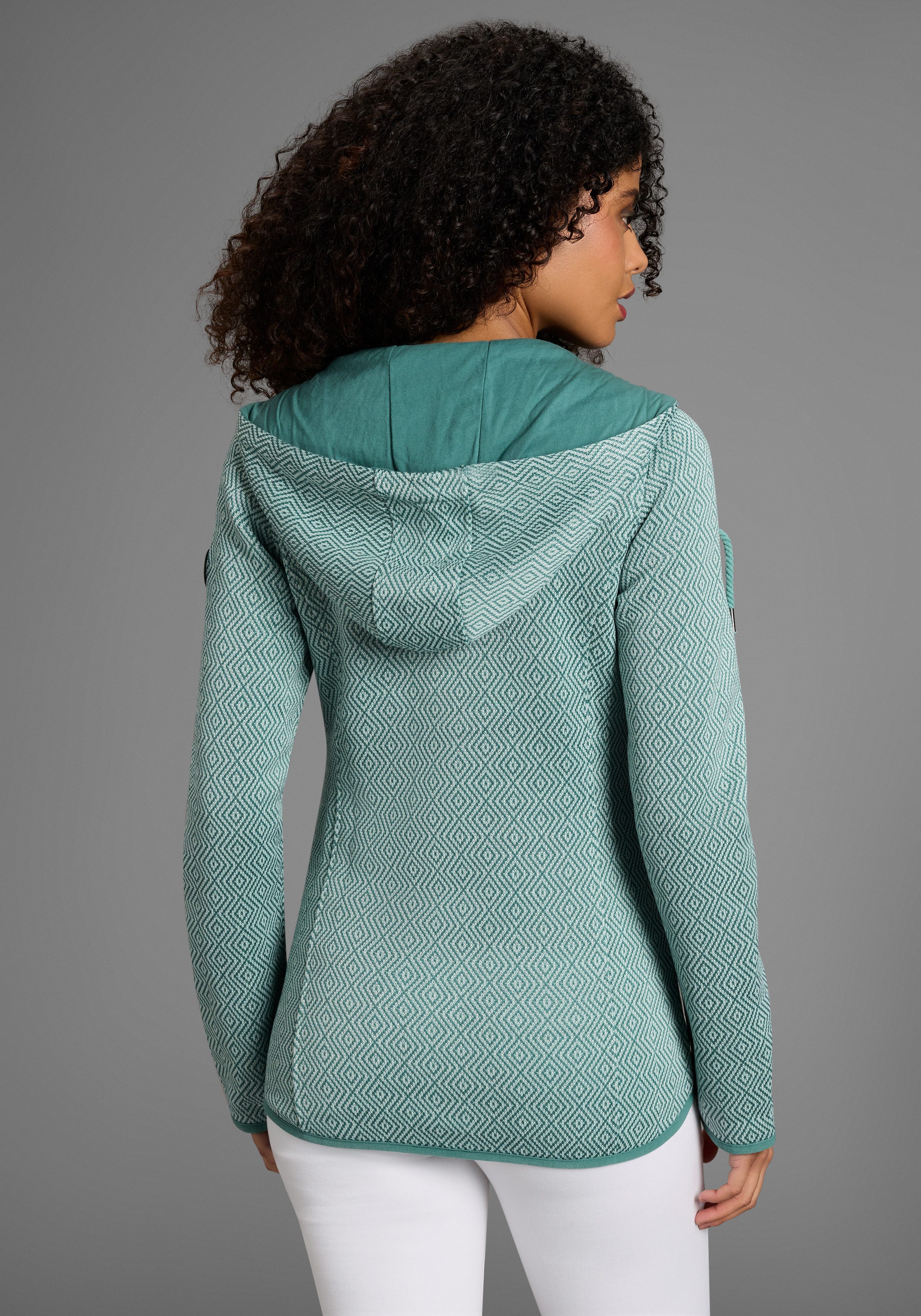 KangaROOS Fleecejacke gemusterte Struktur, hüftbedeckende Länge Kapuze Flee günstig online kaufen