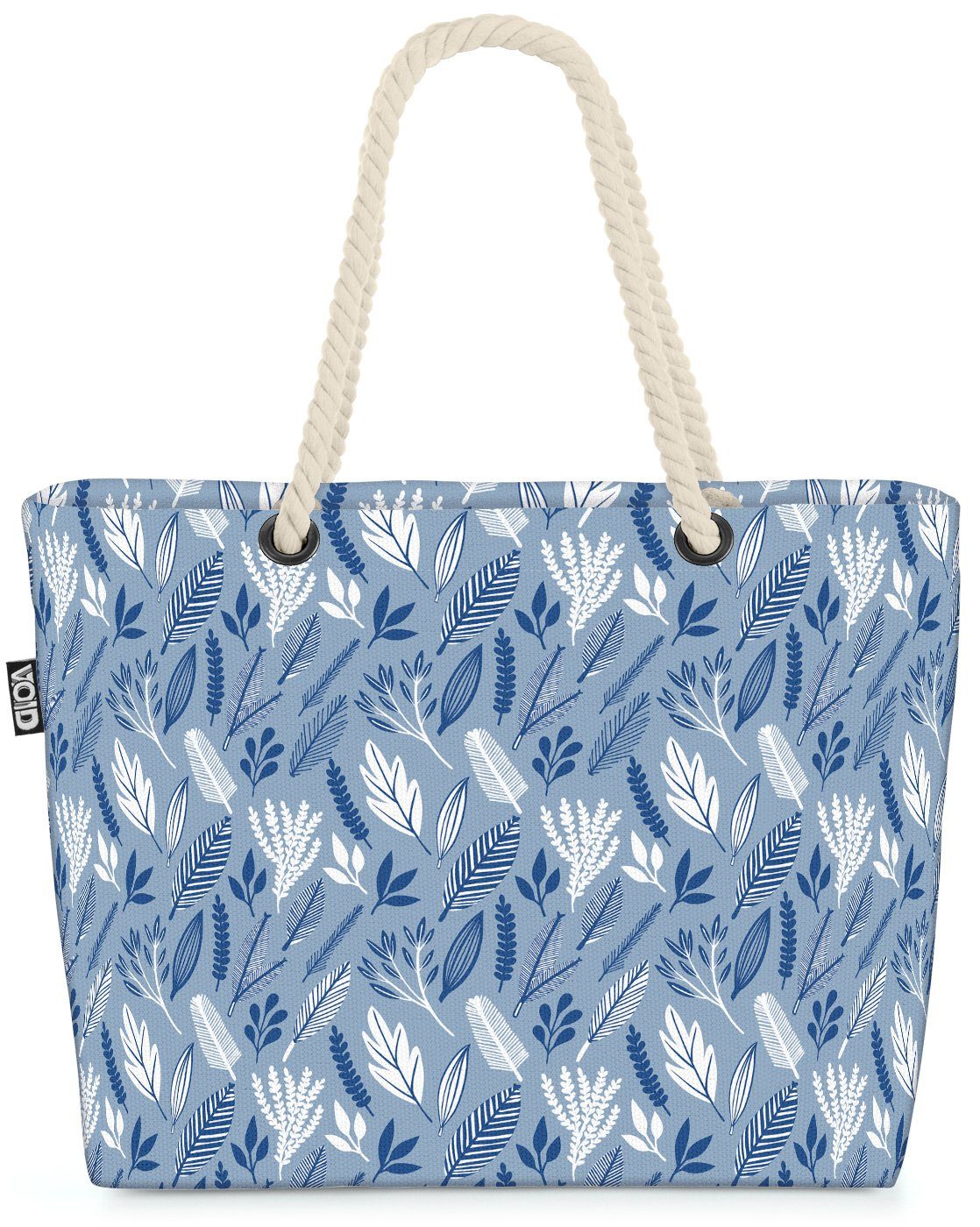VOID Strandtasche (1-tlg), Blätter und Gräser Beach Bag Garten Landschaft Grafik Natur Blau Weiß Wiese
