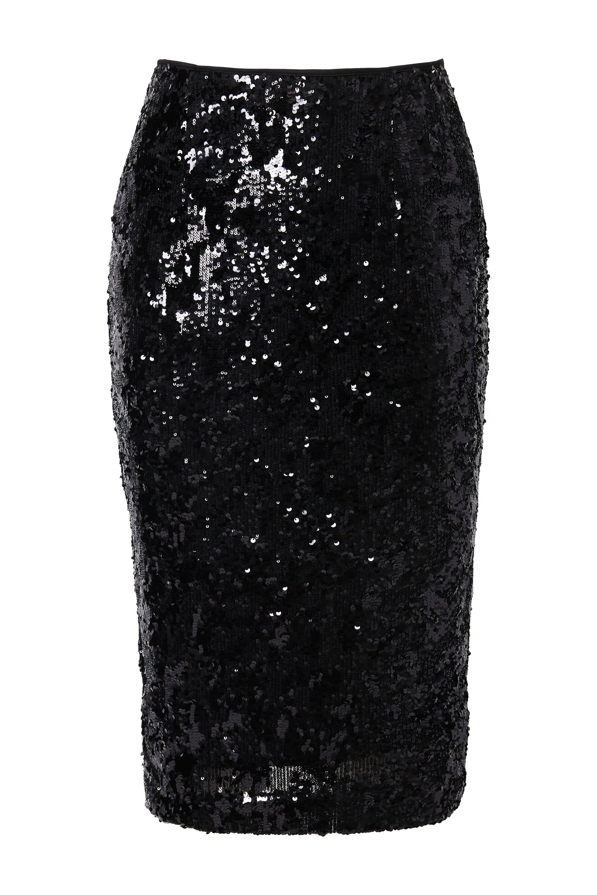 Ulla Popken Midirock Paillettenrock Slim Fit Maxilänge Rückenschlitz
