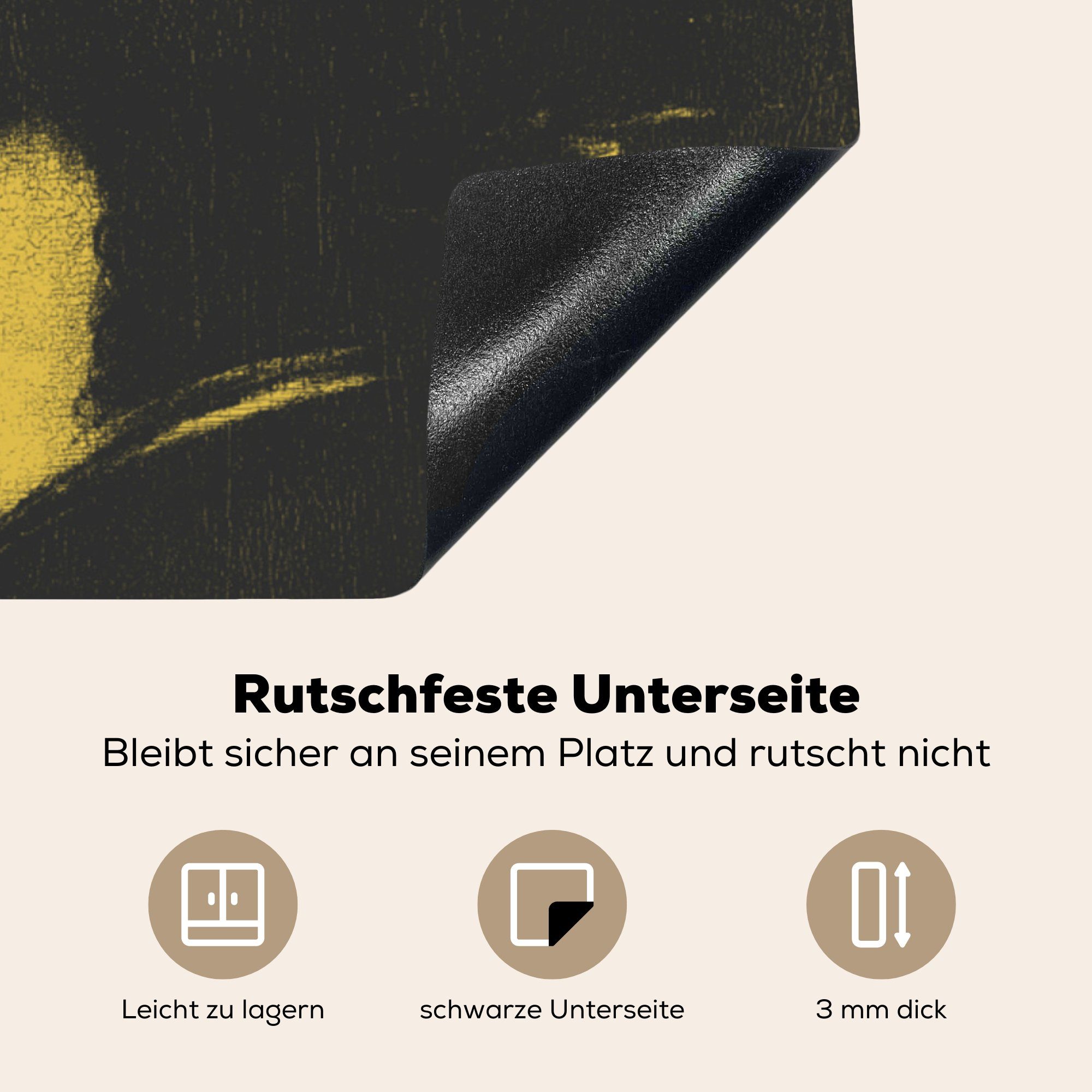 Herdblende-/Abdeckplatte Ceranfeldabdeckung Induktionskochfeld Vinyl, Schwarz - die - Leonardo Lisa Gelb, tlg), da MuchoWow cm, Mona - Schutz küche, 71x52 Vinci für (1