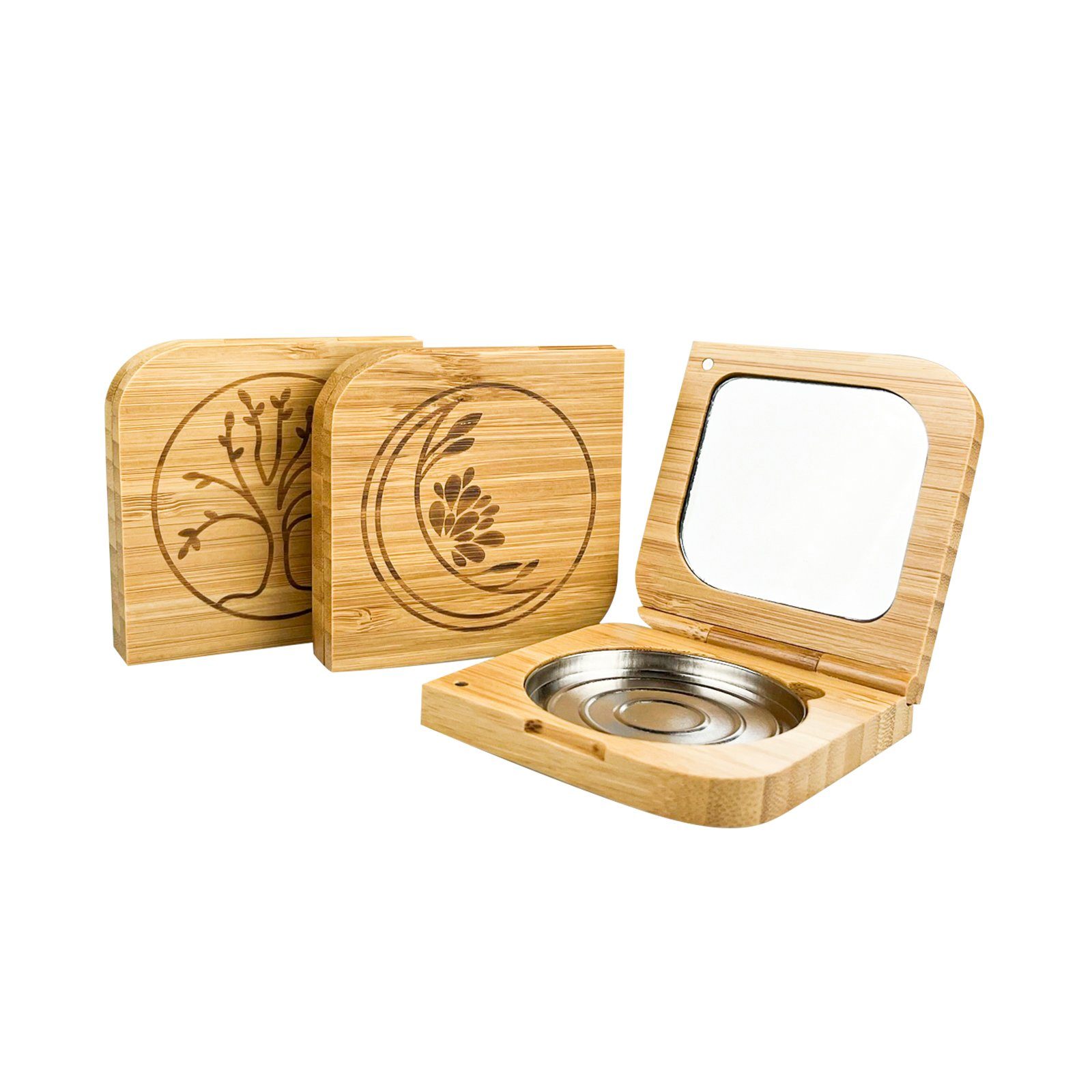 Wachsmann Bienenprodukte Make-Up Organizer Puderdose für selbstgemachte Naturkosmetik, Bambus, herausnehmbares Metallschälchen, Magnetverschluss