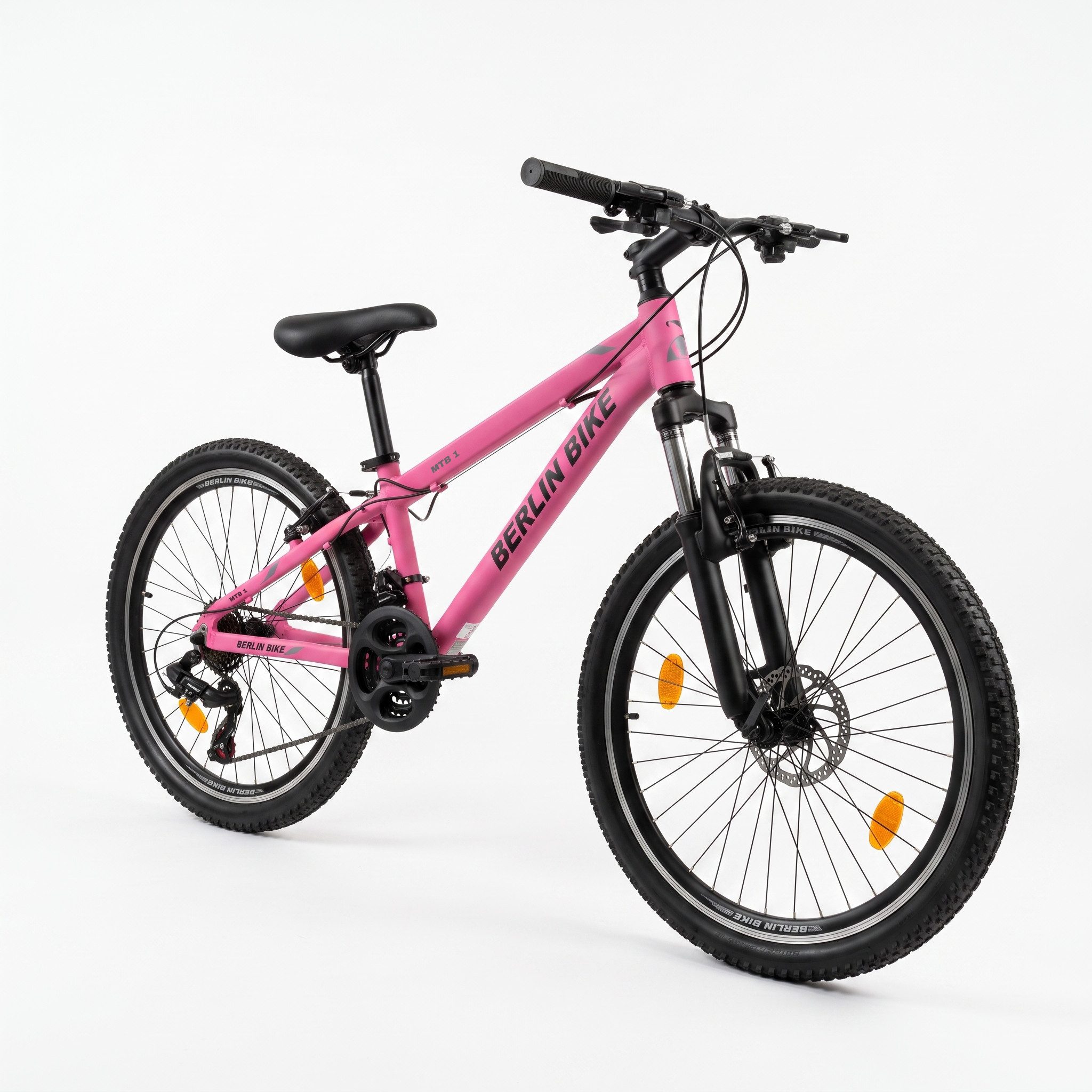 BERLIN BIKE Kinderfahrrad 24 Zoll Mountainbike für Mädchen – Rosa, leichter Aluminiumrahmen, 21 Gang Shimano RD-TY300/TY500 Schaltwerk, Kettenschaltung, (Aluminiumrahmen & V-Bremsen – leicht, stabil, sicher), mit 24"x 2,10" Luftreifen ideal für Gelände und Alltag