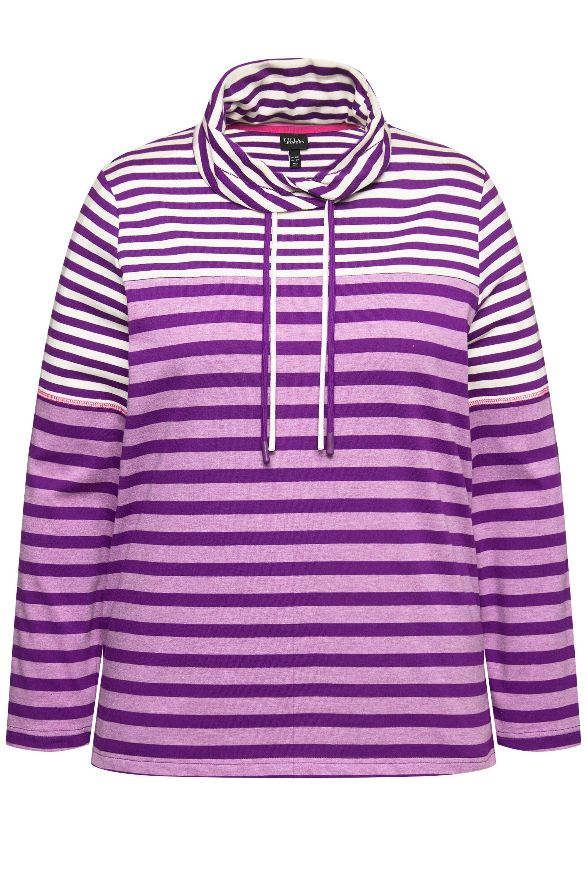 Ulla Popken Longsleeve Shirt Ringelmix Stehkragen Langarm hinten länger günstig online kaufen