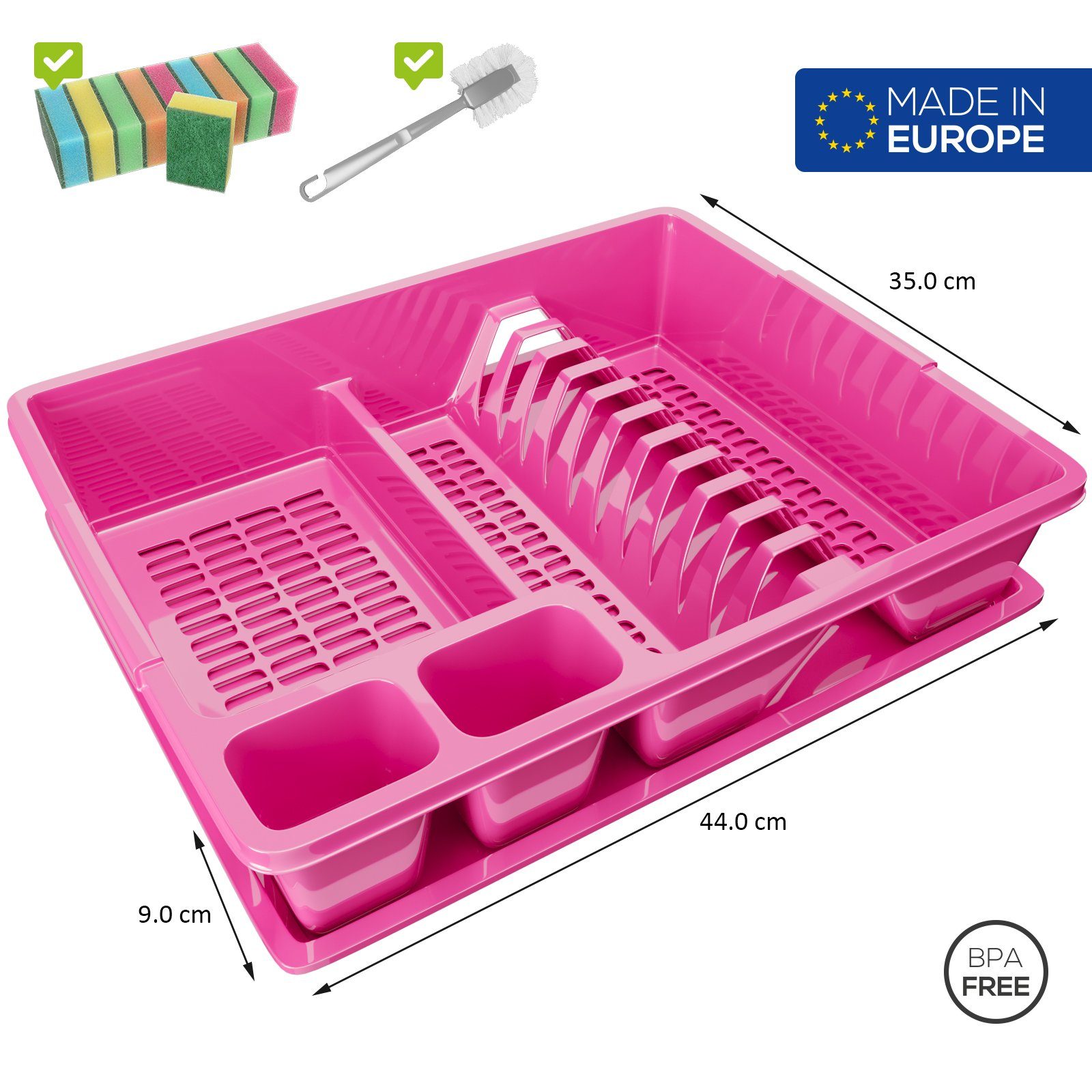 Wellgro Geschirrständer Abtropfgestel mit Reinigungsbürste und 10 Schwämmen