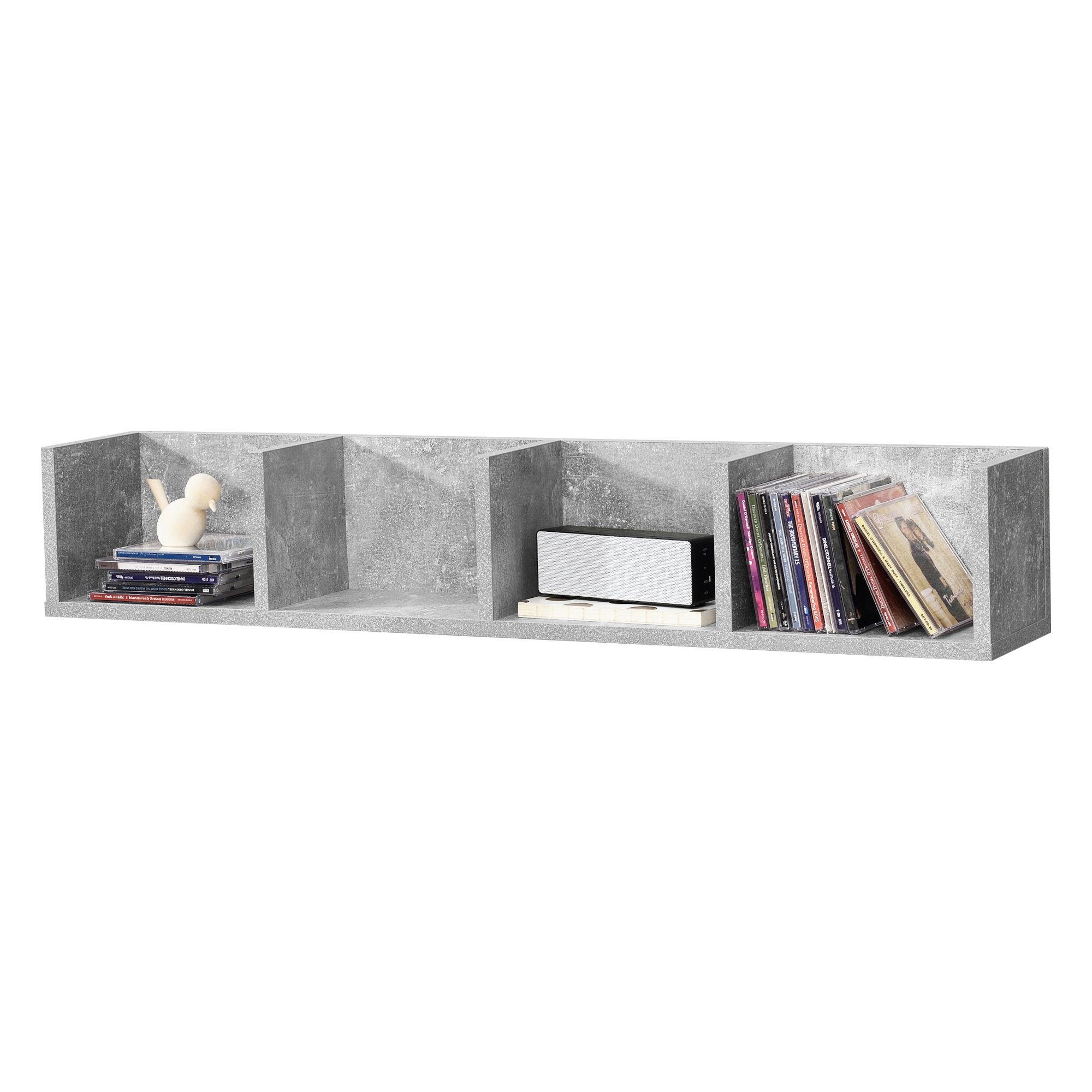 en.casa Wandregal, »Ekerö« Bücherregal 95x17x16,5cm, 4 Ablagefächer, Betonoptik
