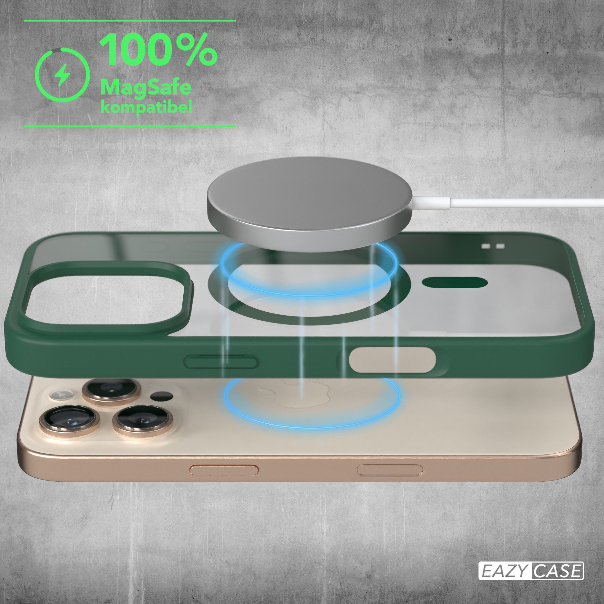 EAZY CASE Handyhülle Transparente Hülle mit MagSafe für iPhone 16 Pro 6,3 Zoll, TPU Hülle, flexibel, Clear Case Silikonhülle anti-kratz Backcover Grün