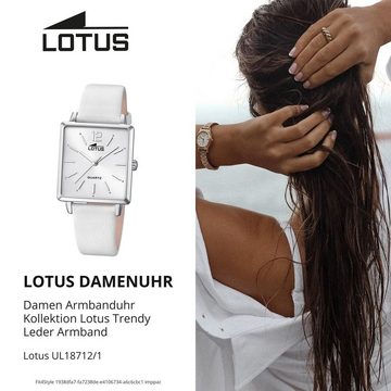 Lotus Quarzuhr LOTUS Damen Uhr Fashion 18712/1 Leder, Damenuhr eckig, klein (ca. 27mm) Lederarmband weiß