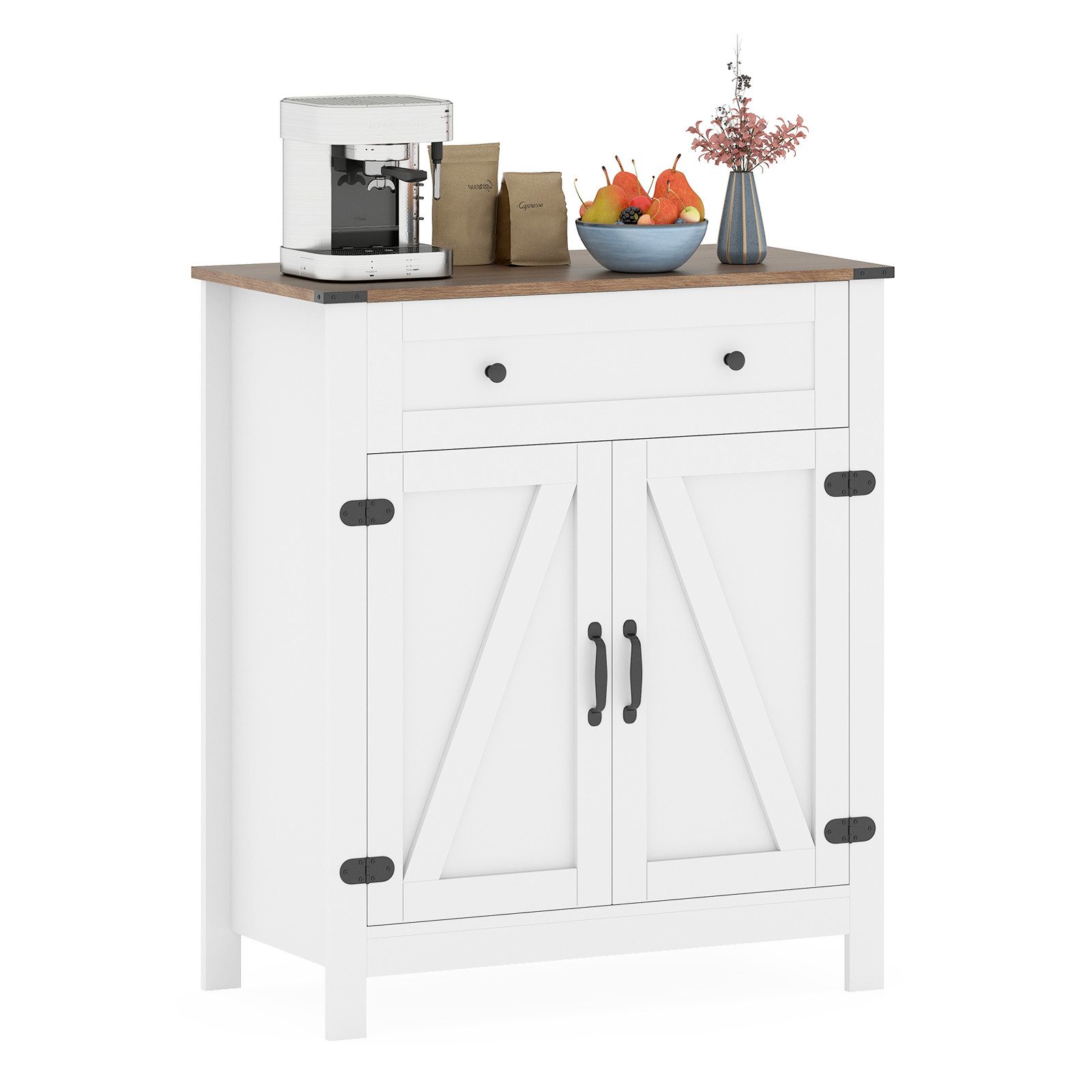 COSTWAY Küchenbuffet Sideboard Holz mit Schublade & verstellbarem Regal weiß