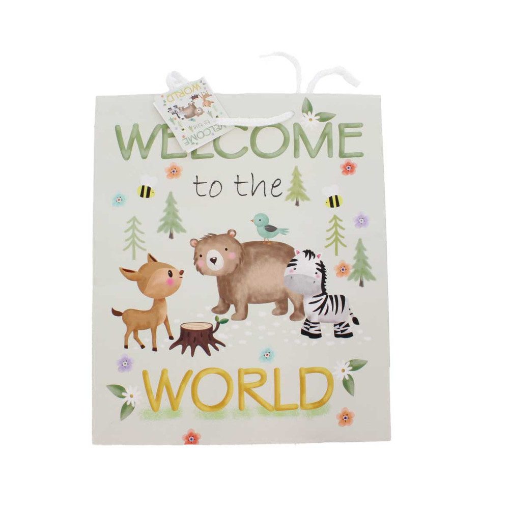 MICA Geschenkbox Geschenktasche - Welcome World - Maße ca. 26 x 12,7 x 32,4 cm