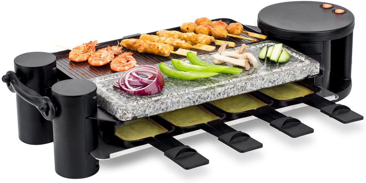 H.Koenig Raclette RP360 Raclette heißer Stein, ausklappbar, 8 Raclettepfännchen, 1200 W