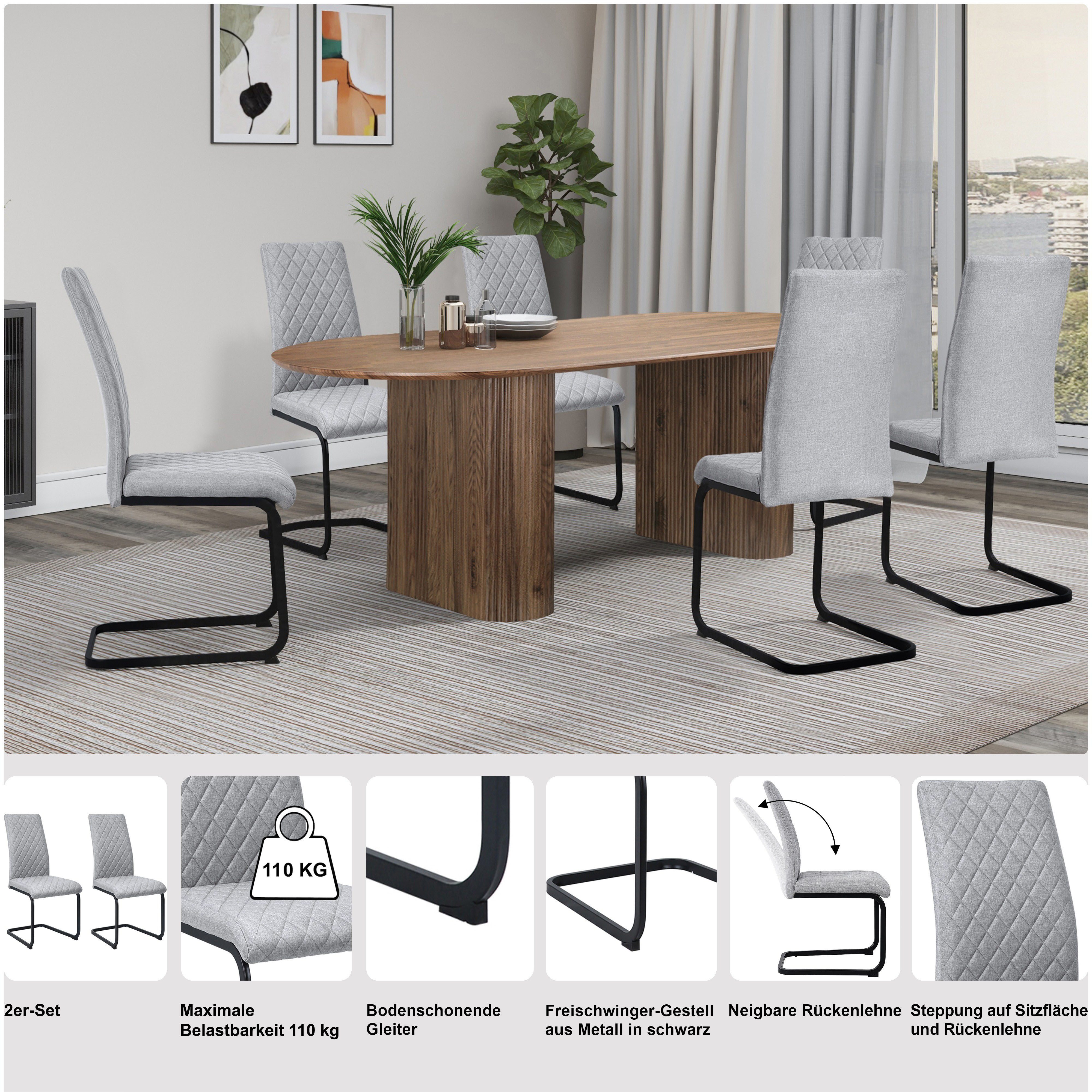 OTTO home Esszimmerstuhl Valbourg (2 St), Freischwinger, gepolsterte Rückenlehne und Sitzfläche, Sitzhöhe 48 cm
