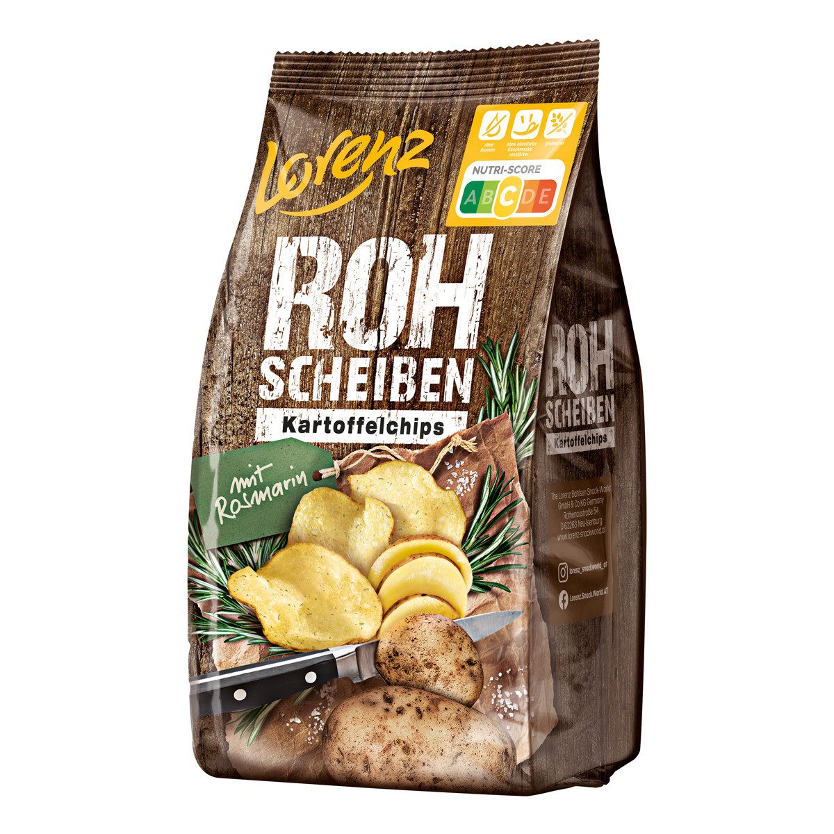 LORENZ Knabberei, Lorenz Rohscheiben Kartoffelchips Rosmarin im Kessel geröstet 120g