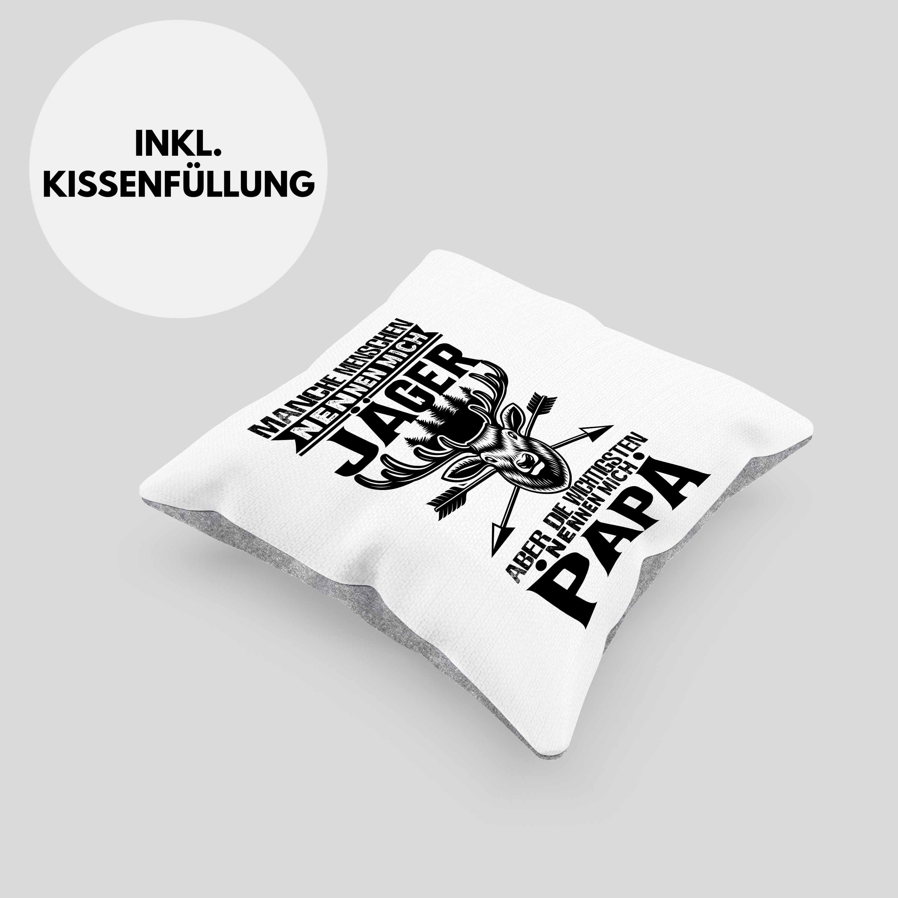 Trendation Dekokissen Trendation - 40x40 Geschenke Jäger Kissen mit Vater für Vatertag Geschenkidee Männer Füllung Papa Grau Dekokissen