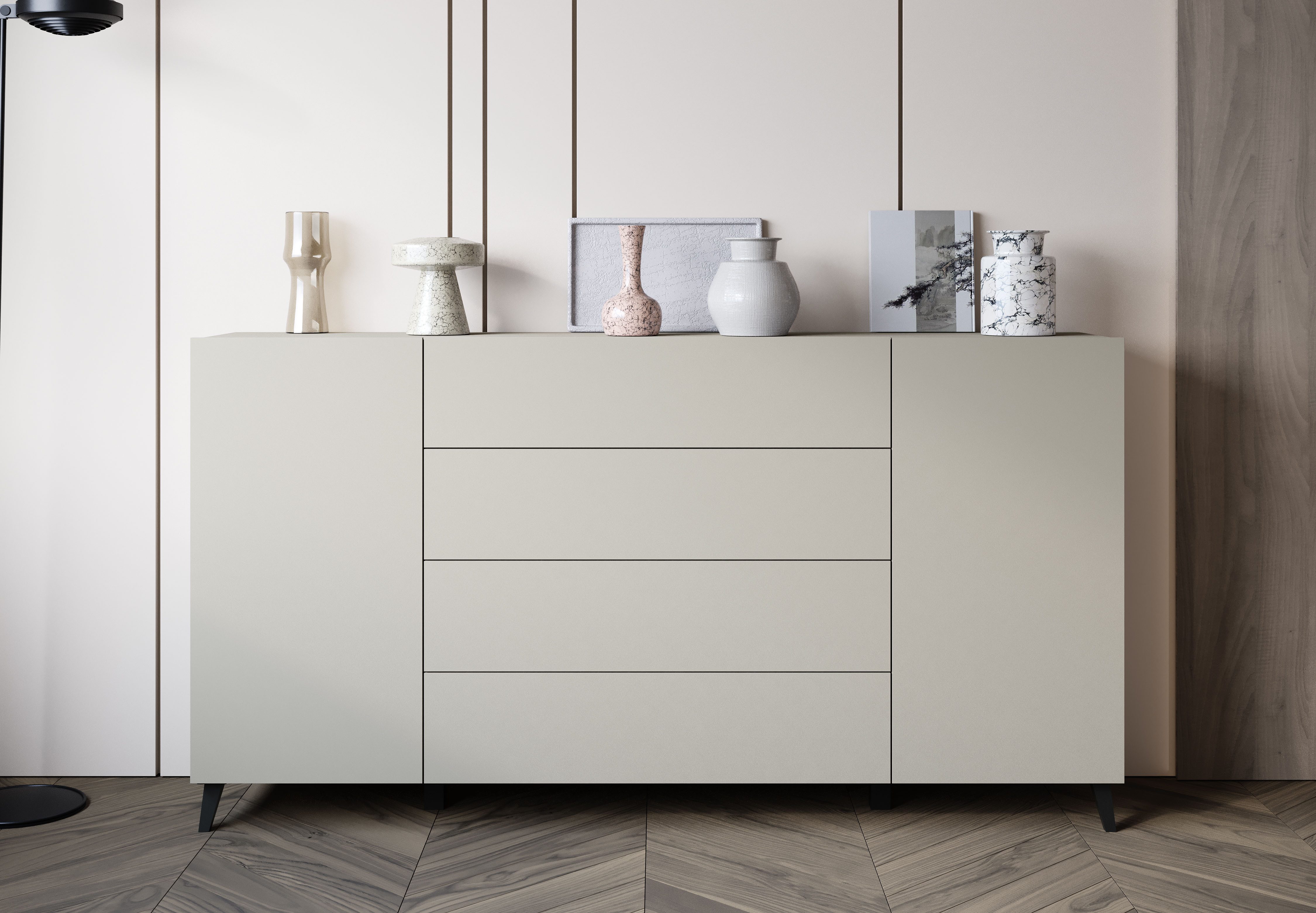 Home affaire Sideboard Phuket 180 cm breit, modernes Design mit Stauraum (1 St), Kommode mit 2 Türen, 4 Schubladen und verstellbaren Einlegeböden