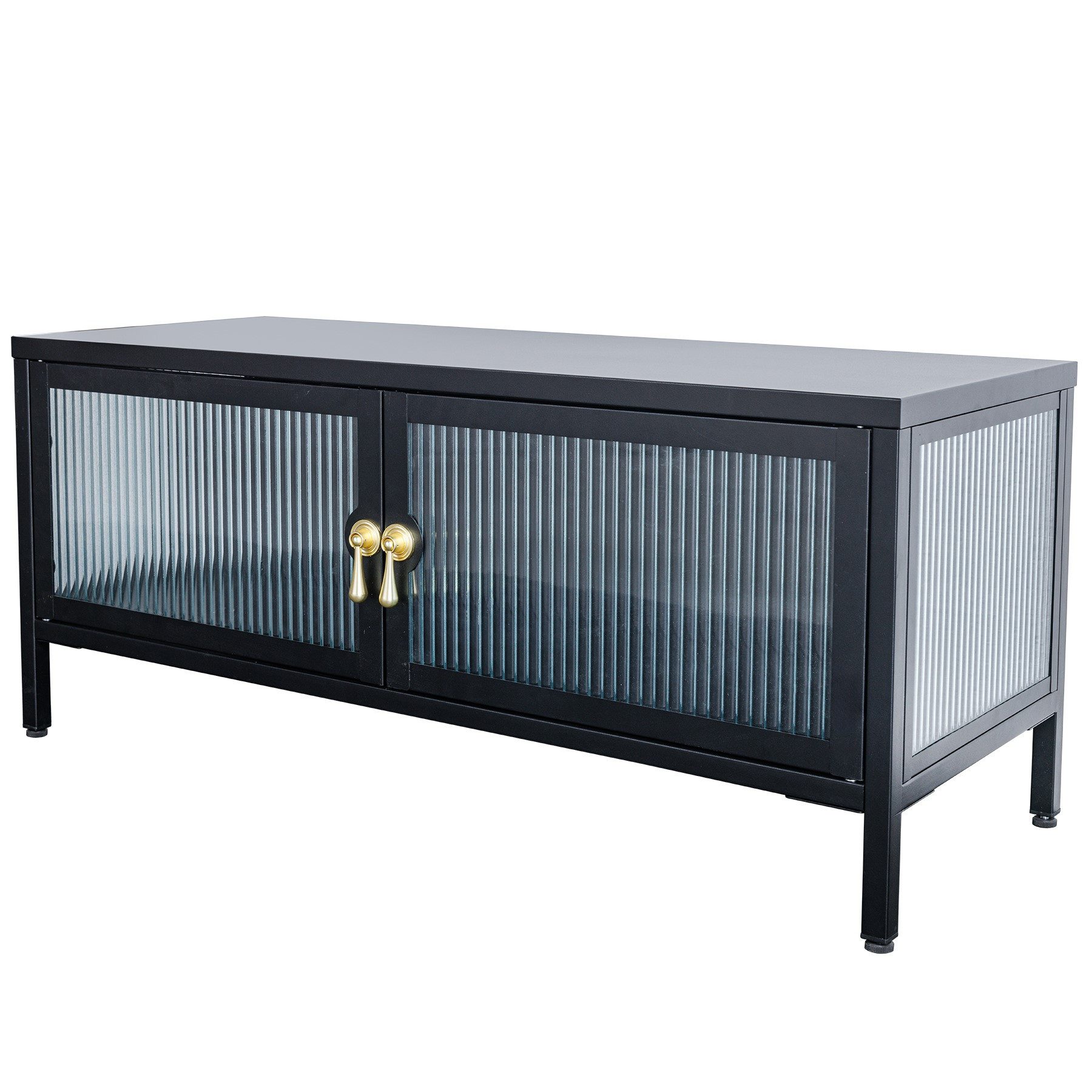 riess-ambiente Lowboard AMSTERDAM 90cm schwarz / transparent / gold (Einzelartikel, 1 St), Wohnzimmer · Metall · Riffelglas · stehend · Stauraum · Modern Design