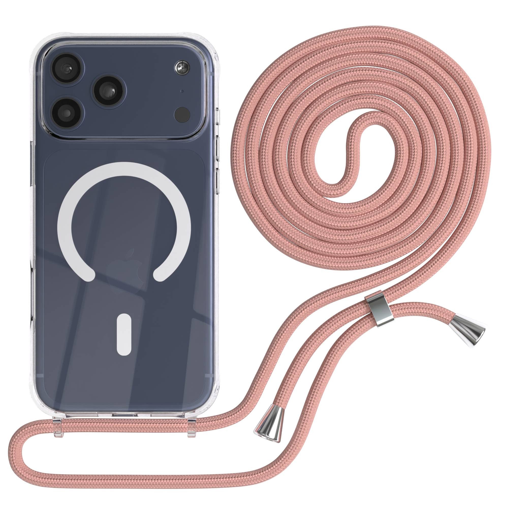 EAZY CASE Handykette mit Magsafe Hülle für Apple iPhone 17 Pro Max 6,9 Zoll, Ketten Hülle Schultergurt Schutz Hülle mit Magsafe Tasche Band Altrosa