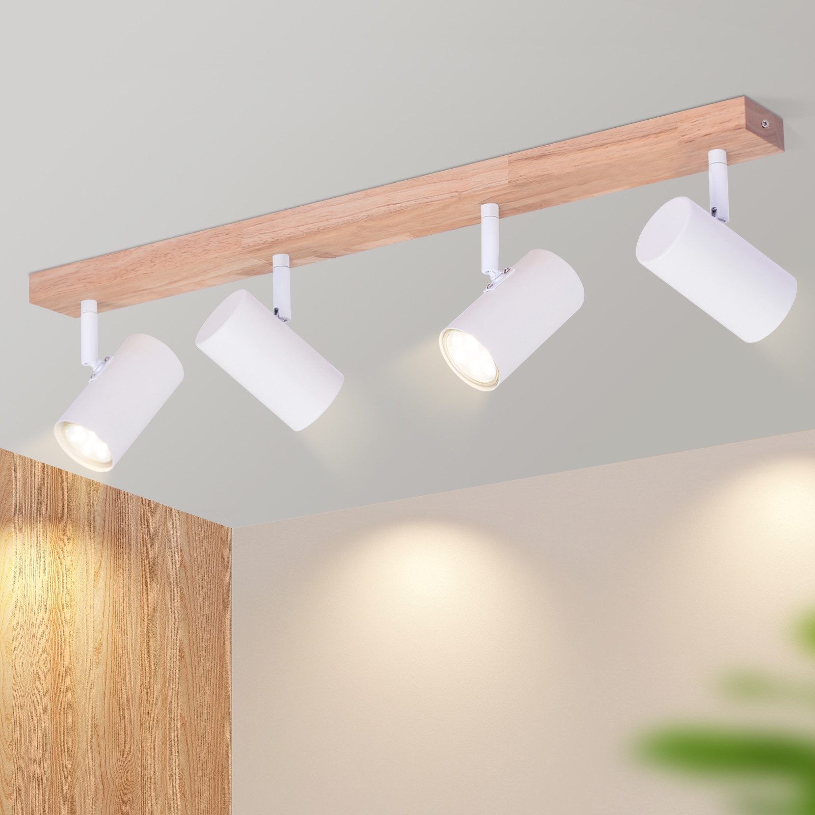 ZMH Deckenstrahler 4 Flammig Holz - Schwarz/Weiß Deckenlampe für Flur Schla günstig online kaufen