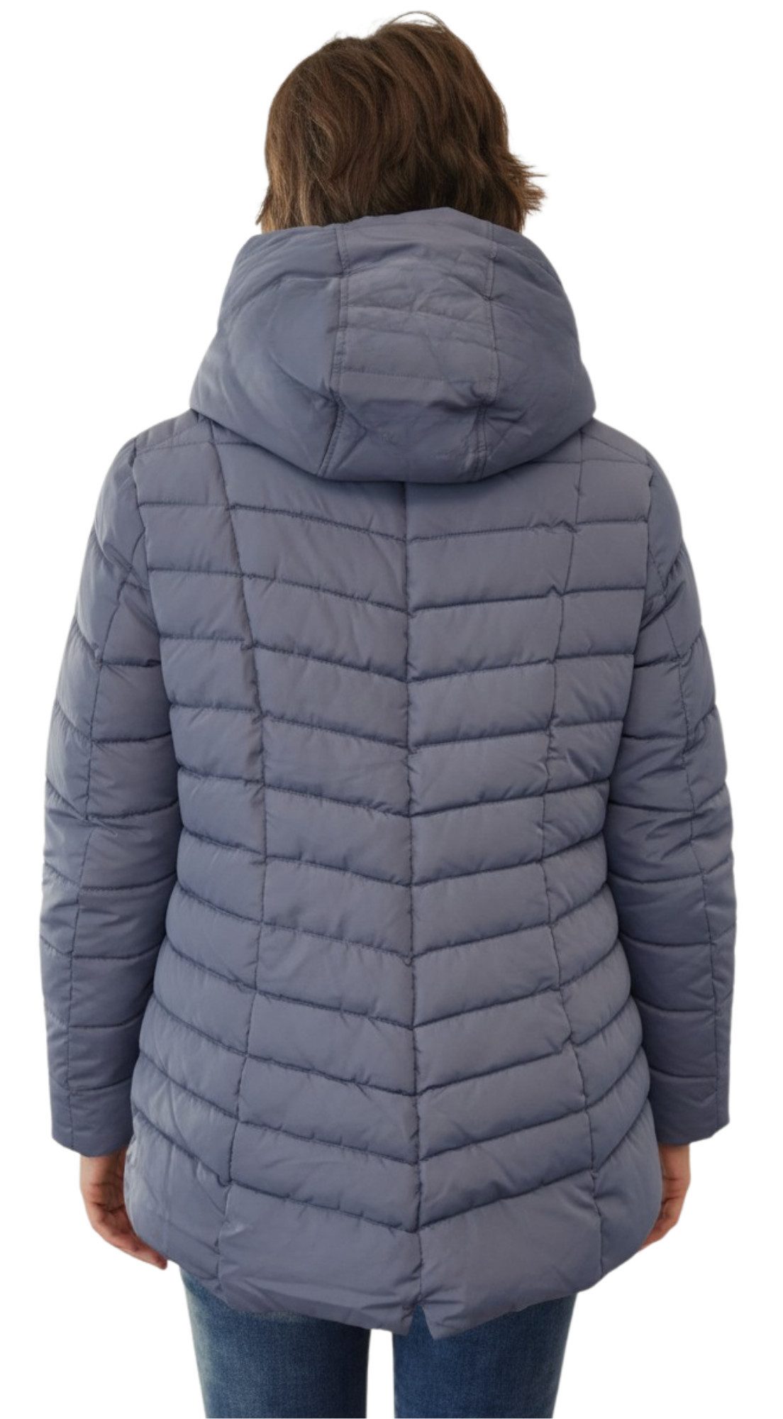 BLUE FLAME Steppjacke 60-307 Long-Steppjacke mit Kapuze mit wasserdichten Reißverschlüssen an den Taschen