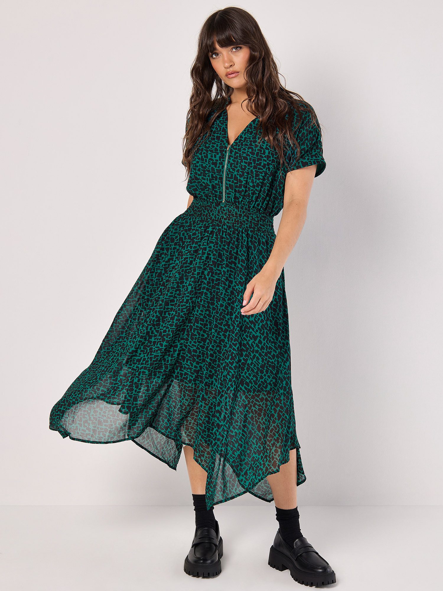 Apricot Druckkleid gemustertes Midikleid (1-tlg) mit Reißverschluss günstig online kaufen