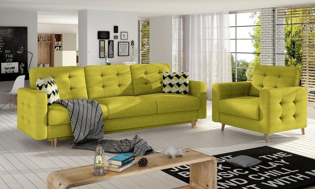 Gelb Sitzpolster Wohnzimmer-Set Sofagarnitur Sofa JVmoebel Couchen Polster 3+1 Sofas Leder Sitzer