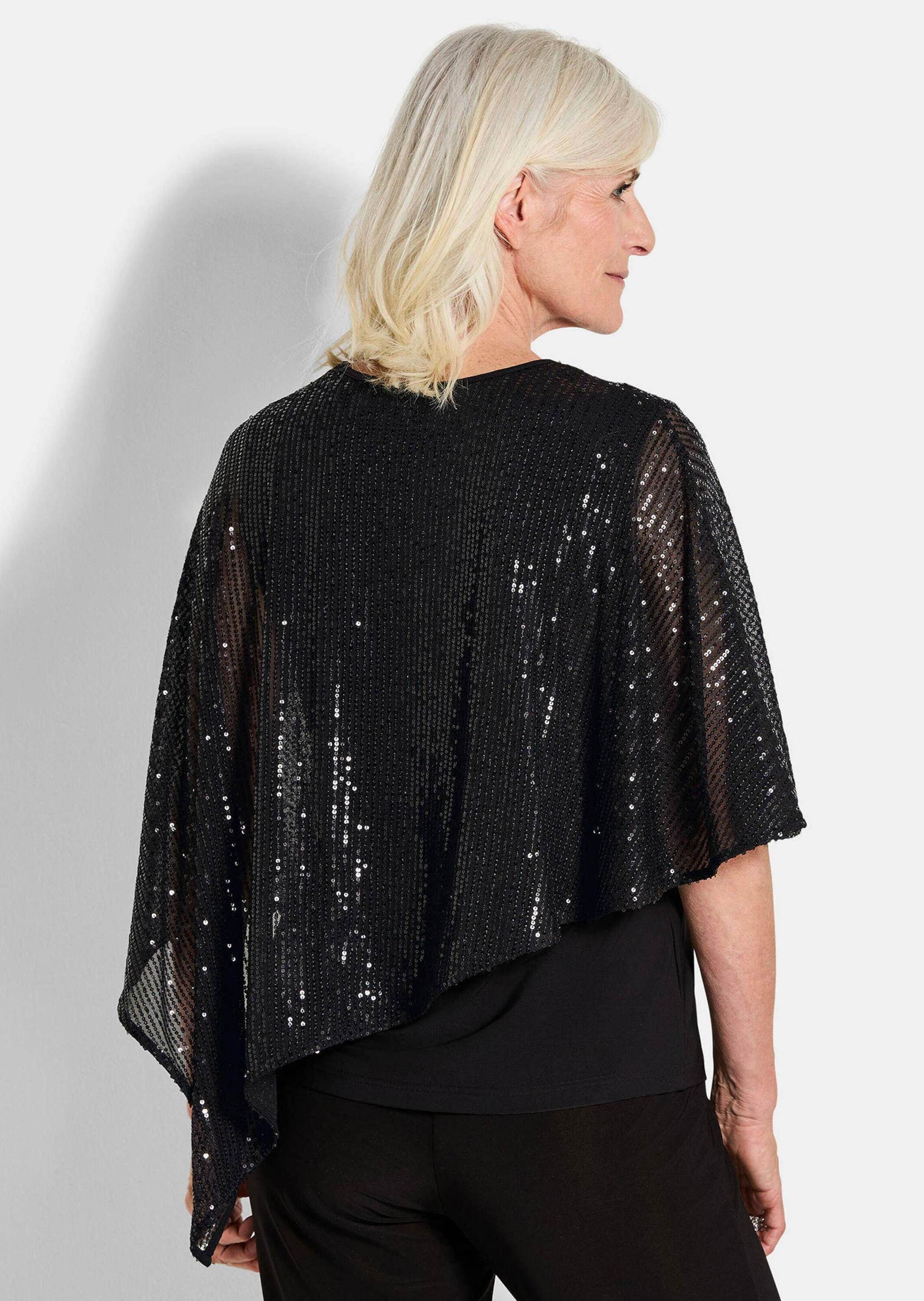 GOLDNER Print-Shirt Elegantes, semitransparentes Oberteil Edle Bluse mit 3/4-Arm, asymmetrischer Überwurf mit Glitzer-Details