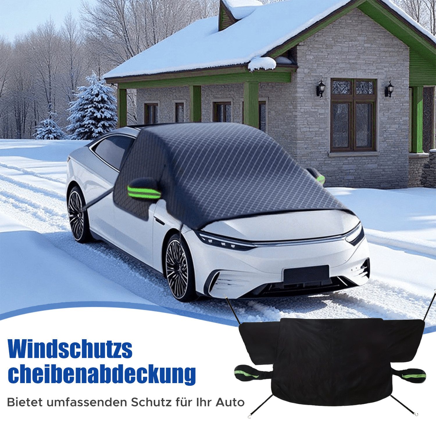 Refttenw Windscreen Cover with 6 Magnets & 4 Straps, Car Cover Winter, Car Cover, 259 x 114.3 cm, for Windscreen & Side Windows & Wing Mirrors & Door Handles