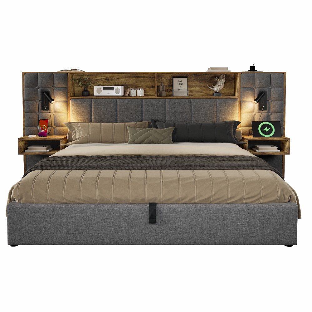SIKAINI Polsterbett Polsterbett, in Beige, aus MDF (Set, Bettgestell ohne Matratze), Bettgestell mit Lattenrost