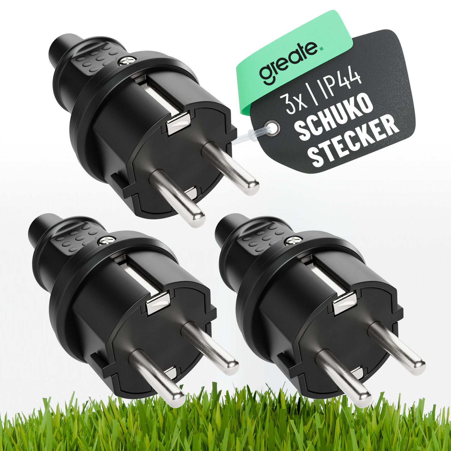 greate. Schuko-Stecker 3x Schutzkontakt Stecker - IP44 Schutzkontaktstecker Schuko Stecker, (1-St)