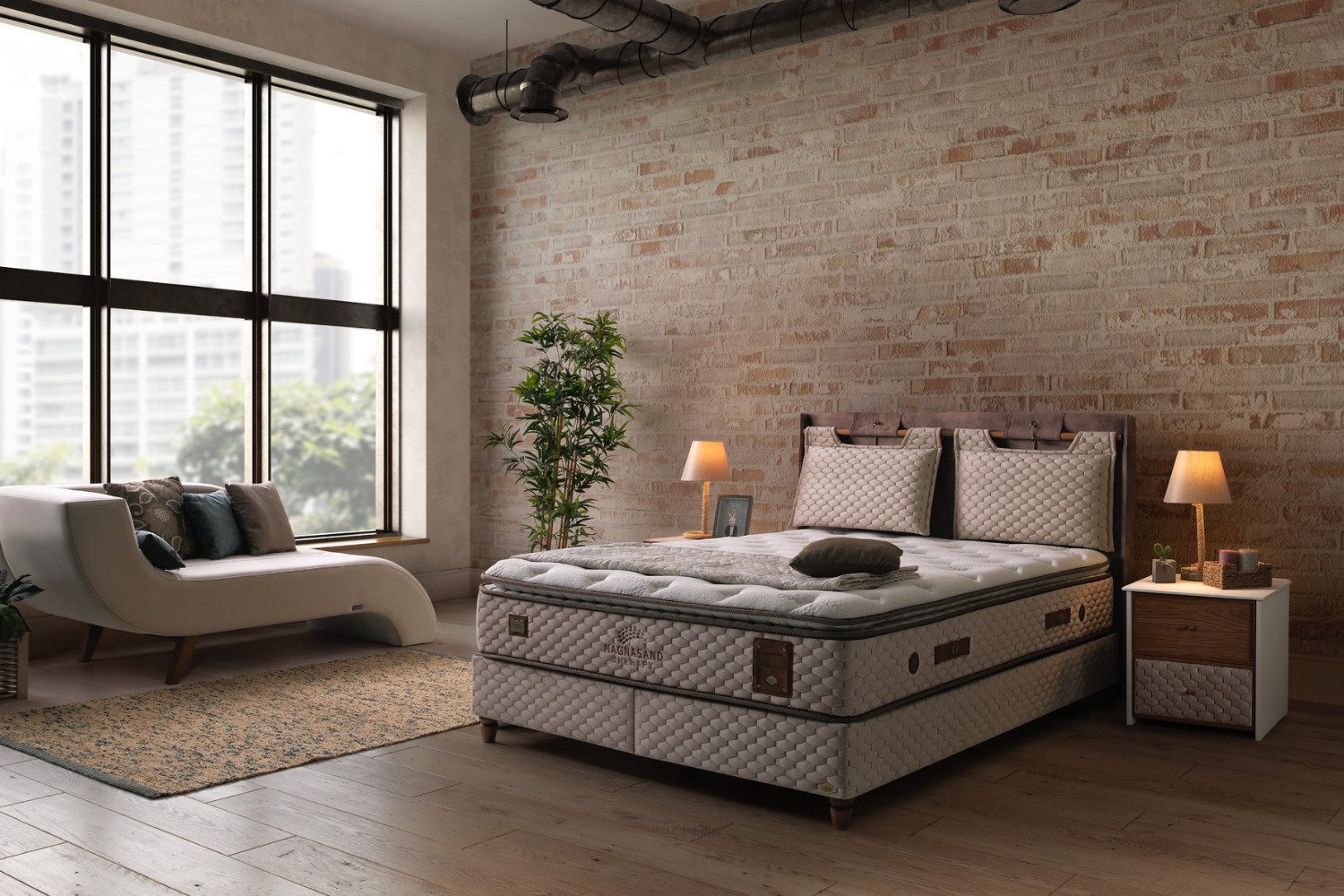 BAMBI YATAK Boxspringbett mit Bettkasten, Bambi Magnasand, Bett mit Matratze & Stauraum H3 (Schlafzimmerbett, Matratze mit Topper, 90x200 cm Boxbett, Polsterbett), Taschenfederkern, Matratzenhöhe: 33 cm, Optionale Nachttisch