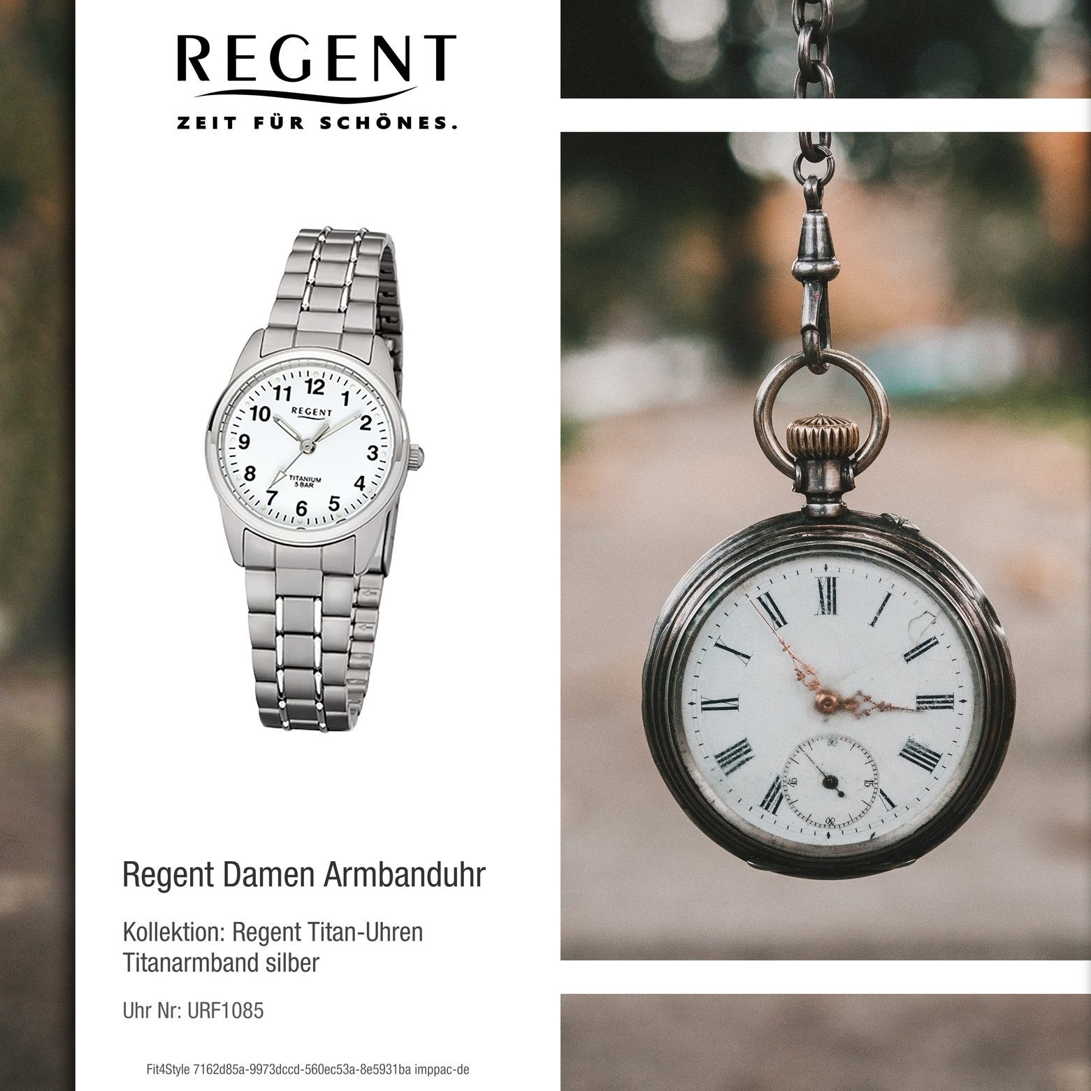 Regent Quarzuhr Regent 26mm), silber Damen Armbanduhr Titanarmband (ca. Damen-Armbanduhr rund, Analog, grau klein