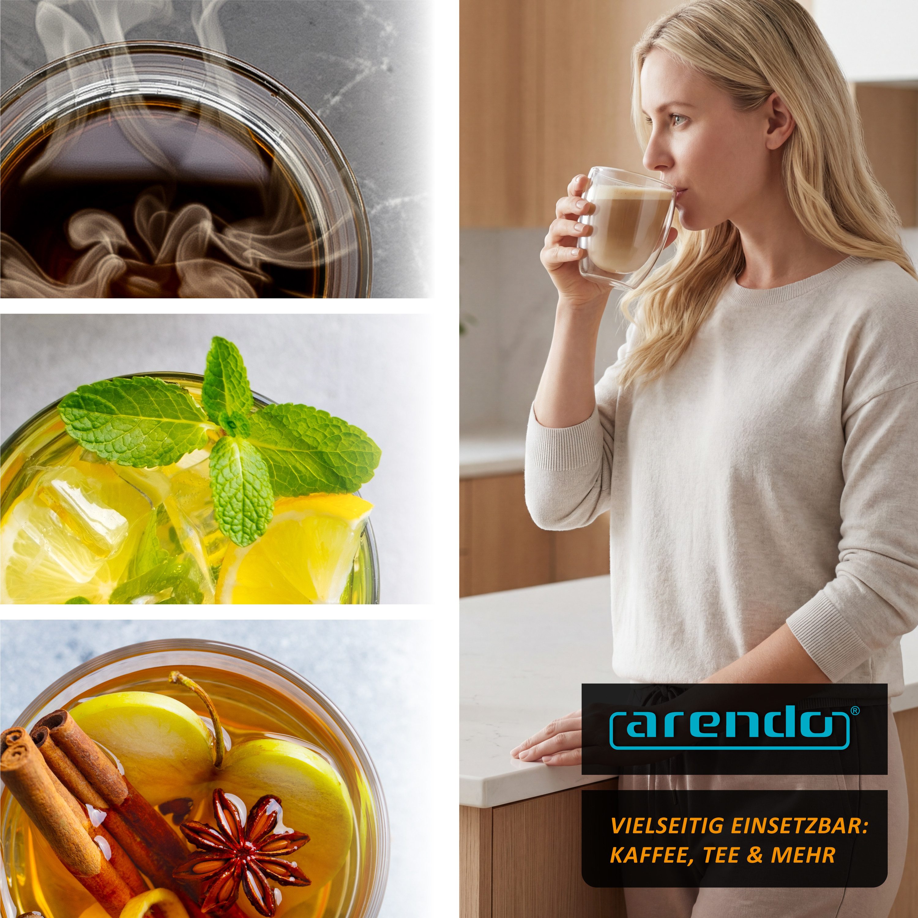 Arendo Gläser-Set doppelwandige Thermogläser, 450 ml Kaffeetasse, Trinkglas ohne Henkel, 8-tlg., Glas, für Latte Macchiato, Cappuccino, Tee, hitzebeständig spül – Bild 5 von 5