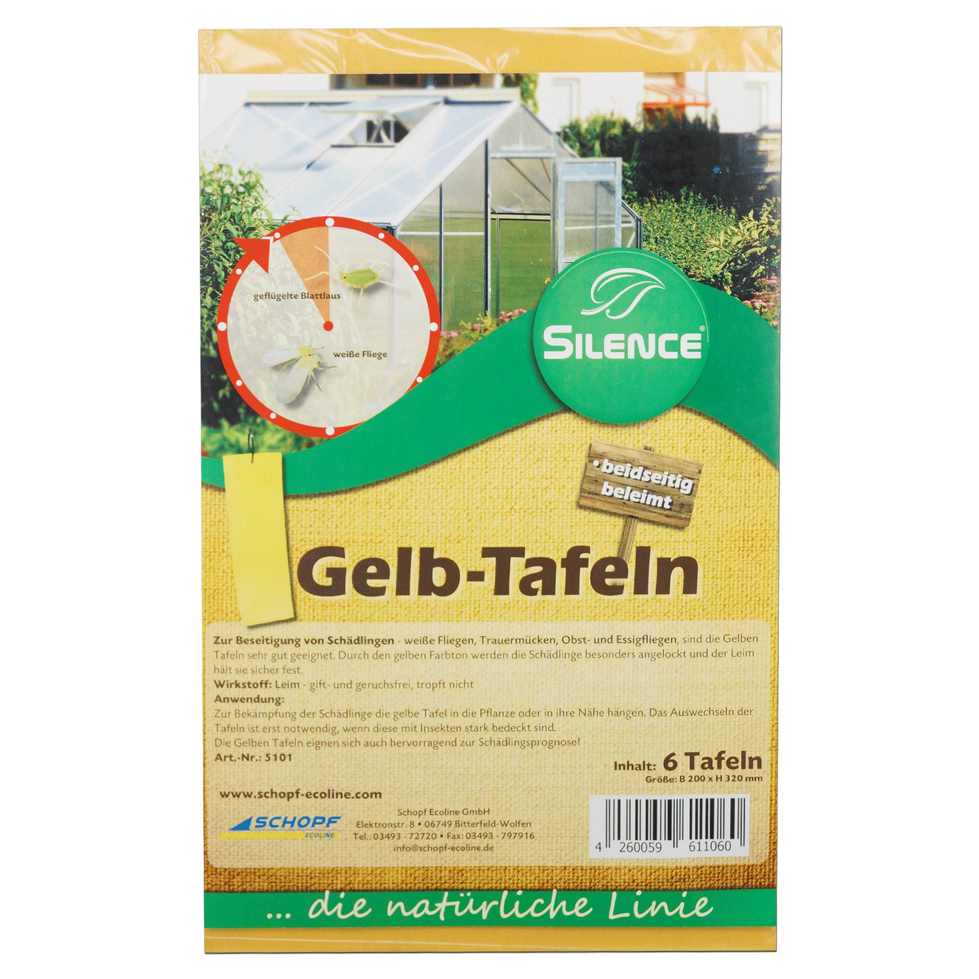 Silence Insektenfalle Silence Gelbtafeln: Effektive Lösung gegen weiße Fliegen und mehr, 1x6 Gelbtafeln Klebefallen für Zimmer-, Balkon- & Gewächshauspflanzen