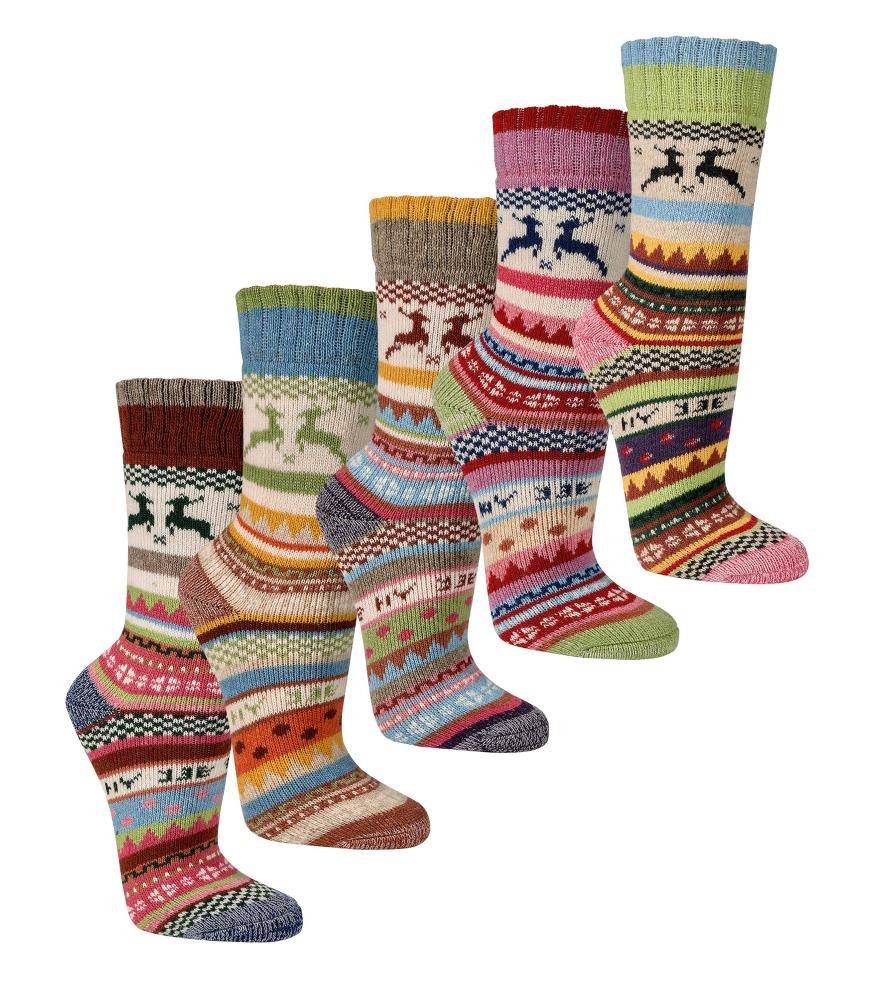 FussFreunde Norwegersocken 2 Paar bunte Hygge Norweger Socken mit Wolle mit Anti-Loch-Garantie