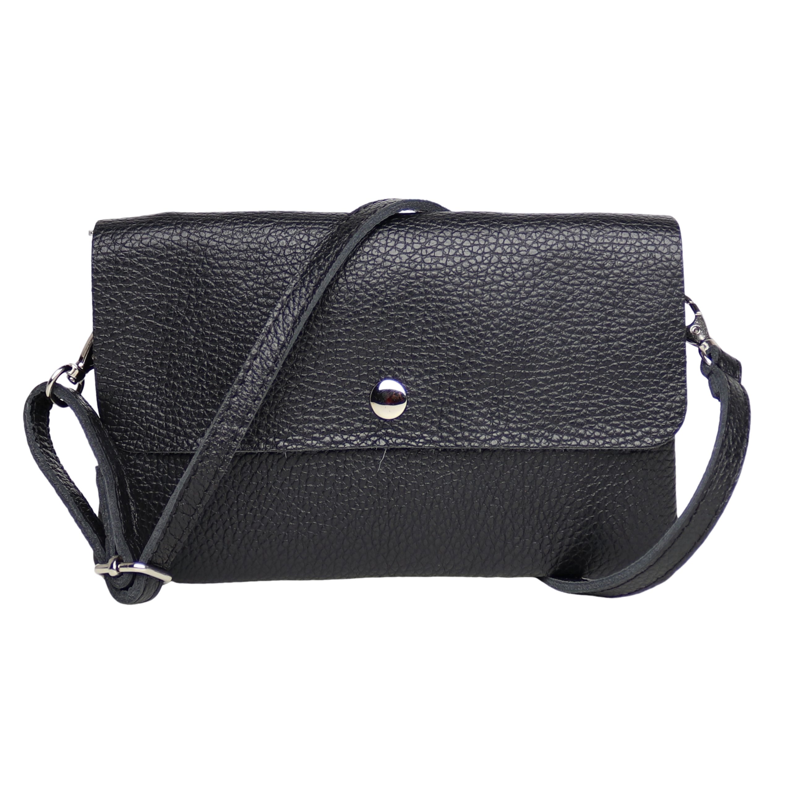 MIRROSI Clutch Damen, Crossbody Bag, Echtleder made in Italy ca.20x12x2cm (Leopard Leo Muster und Unifarbe), Umhängetasche, Schultertasche für jeden Anlass