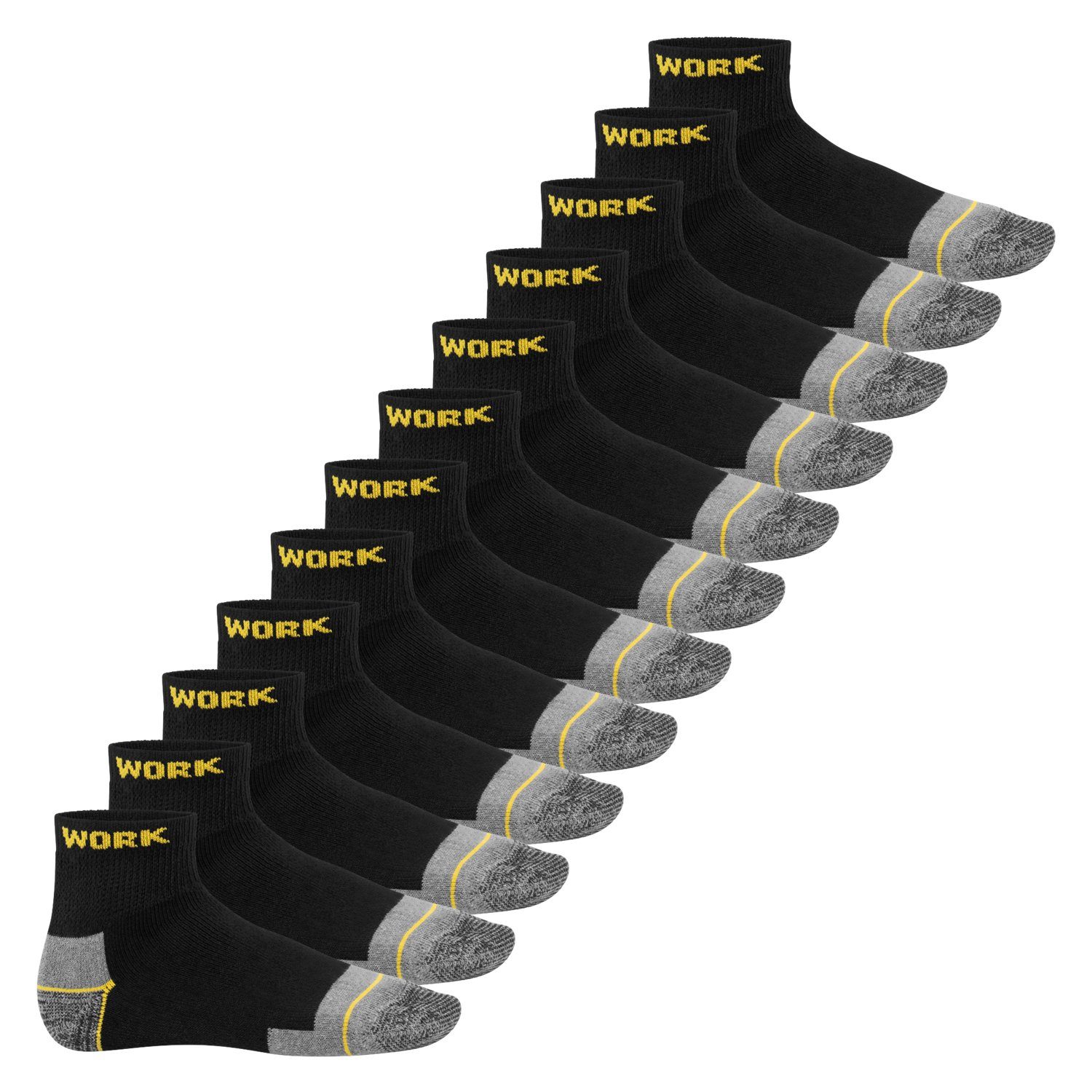 MT Arbeitssocken Herren robuste Arbeits- & Freizeit Kurzschaft Socken (6/12 Paar) 12 x Schwarz-Gelb