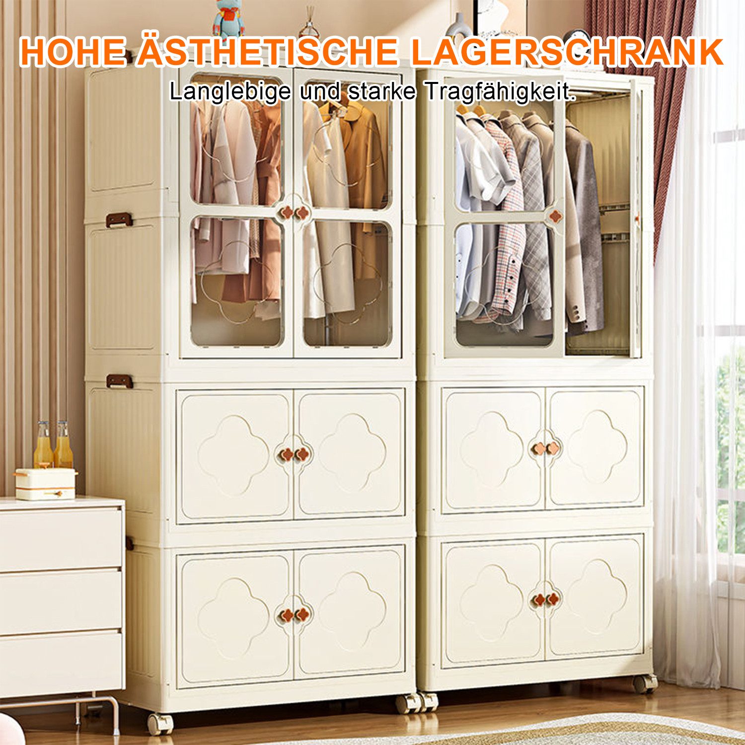 Seven Comfort Mehrzweckschrank Kunststoff, Kleiderschrank Faltbarer, mit 10 Kleiderbügeln, Mehrschichtig, mit Rollen