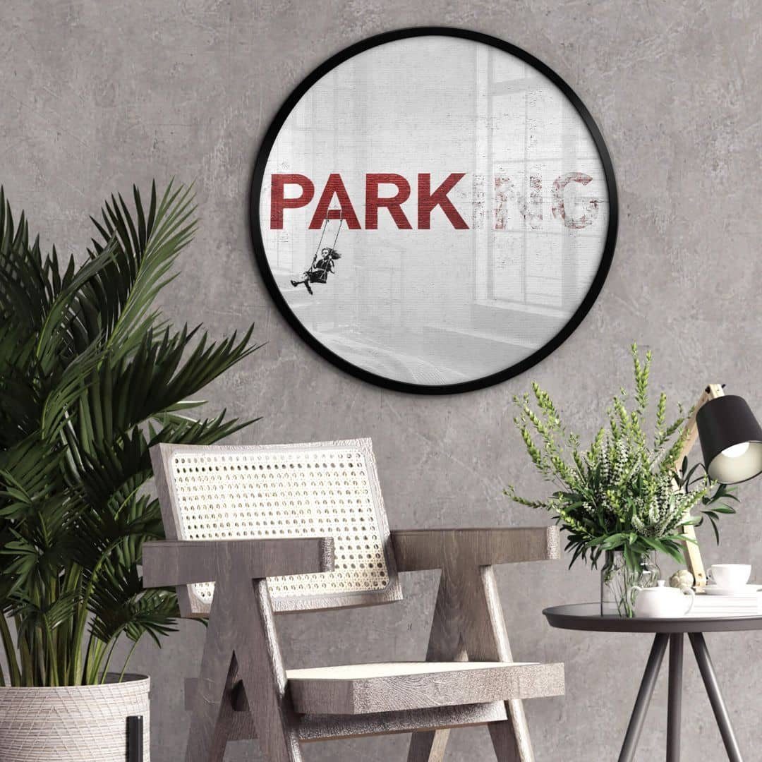 K&L Wall Art Poster Wandbild Poster Rund Graffiti Straßenkunst Vintage Banksy Parking, Wohnzimmer Bilder modern laut
