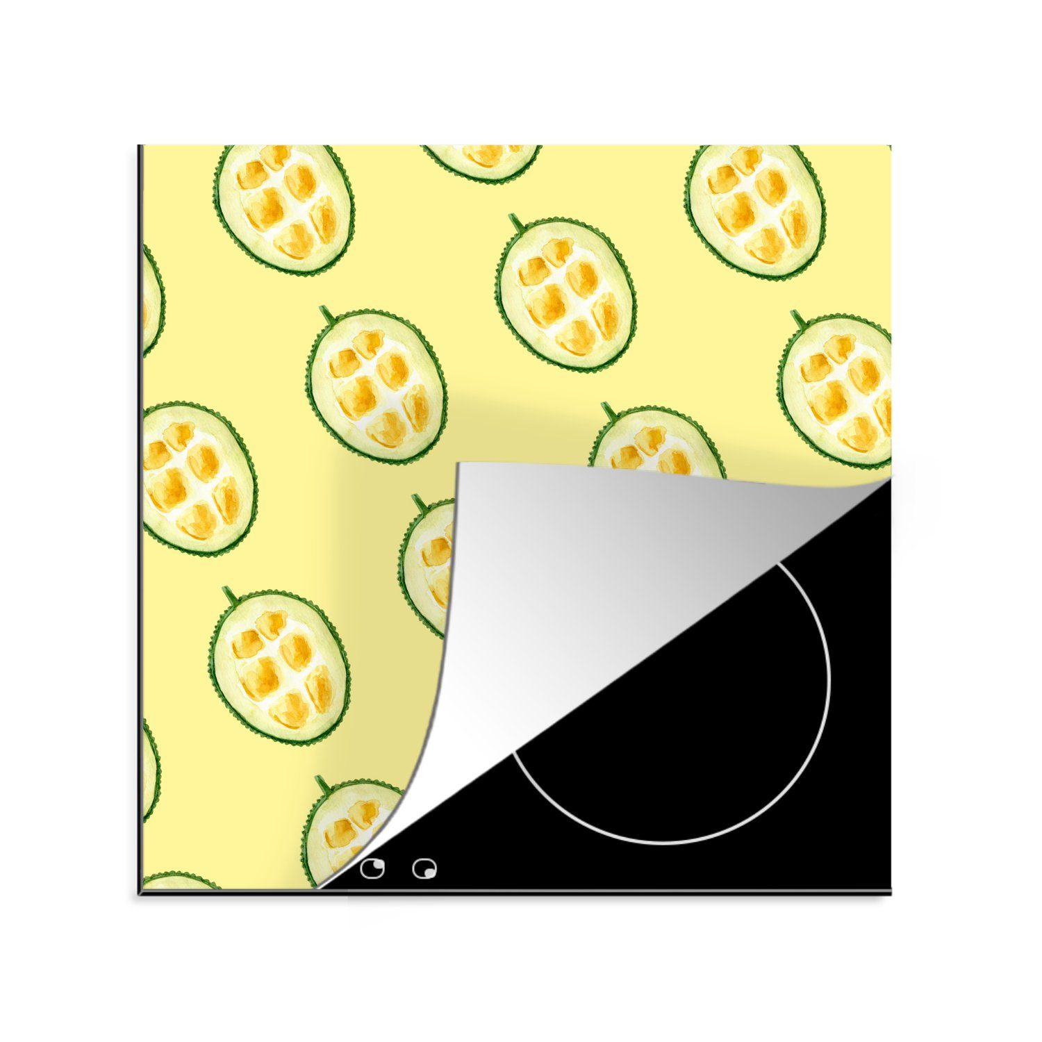 MuchoWow Herdblende-/Abdeckplatte Obst - Schablonen - Gelb, Vinyl, (1 tlg), 78x78 cm, Ceranfeldabdeckung, Arbeitsplatte für küche