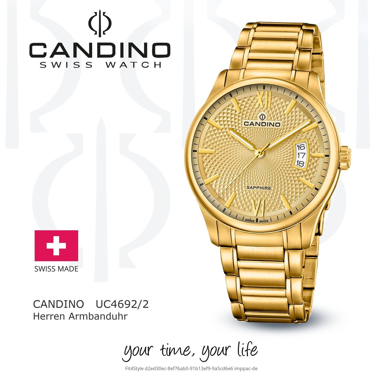 Herren Herren Candino Quarzuhr Analog Armbanduhr Edelstahlarmband rund, Uhr Candino gold, C4692/2, Elegant